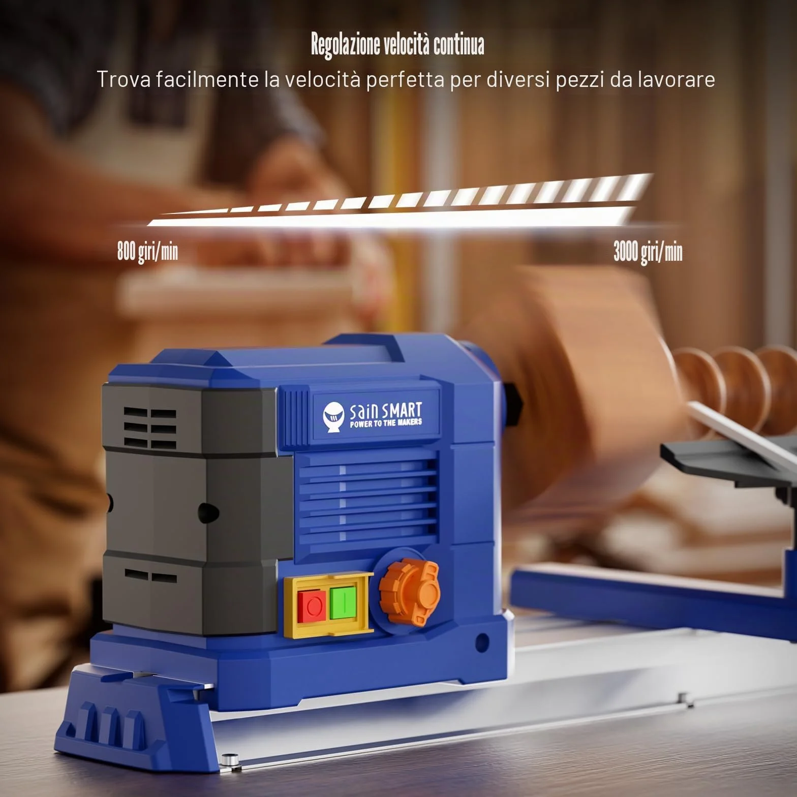 SainsmartTornio da tavolo 10 x 24 pollici, 600 W, 0,8 CV, controllo continuo della velocità da 800-3000 giri/min, accessori completi per la lavorazione del legno