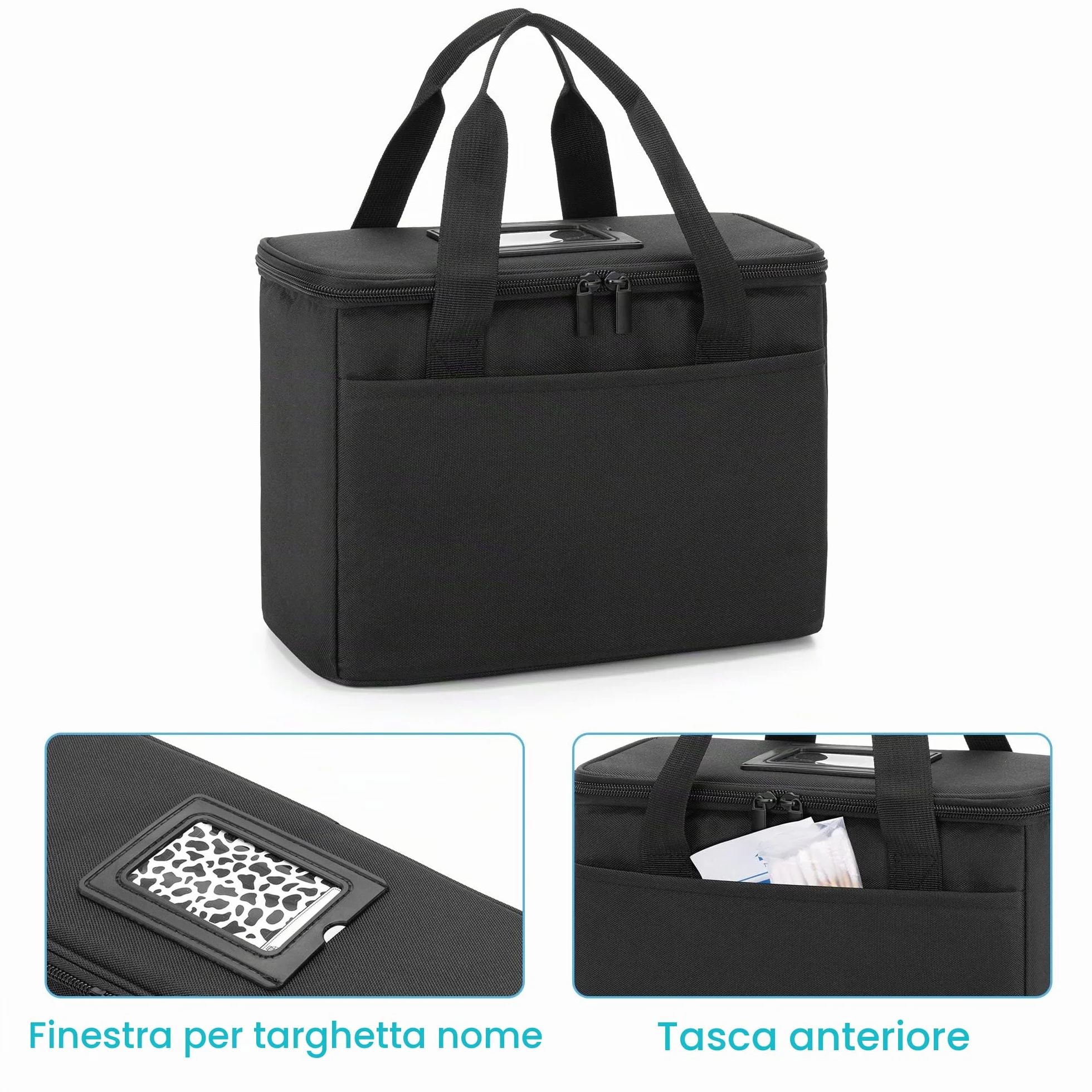 Trunab Piccola Borsa Medica Isolata con Divisori Regolabili, Borsa Termica Resistente all'Acqua per la Conservazione di Medicinali da Viaggio per Casa, Viaggi, Campeggio (Nero) - Design Brevettato