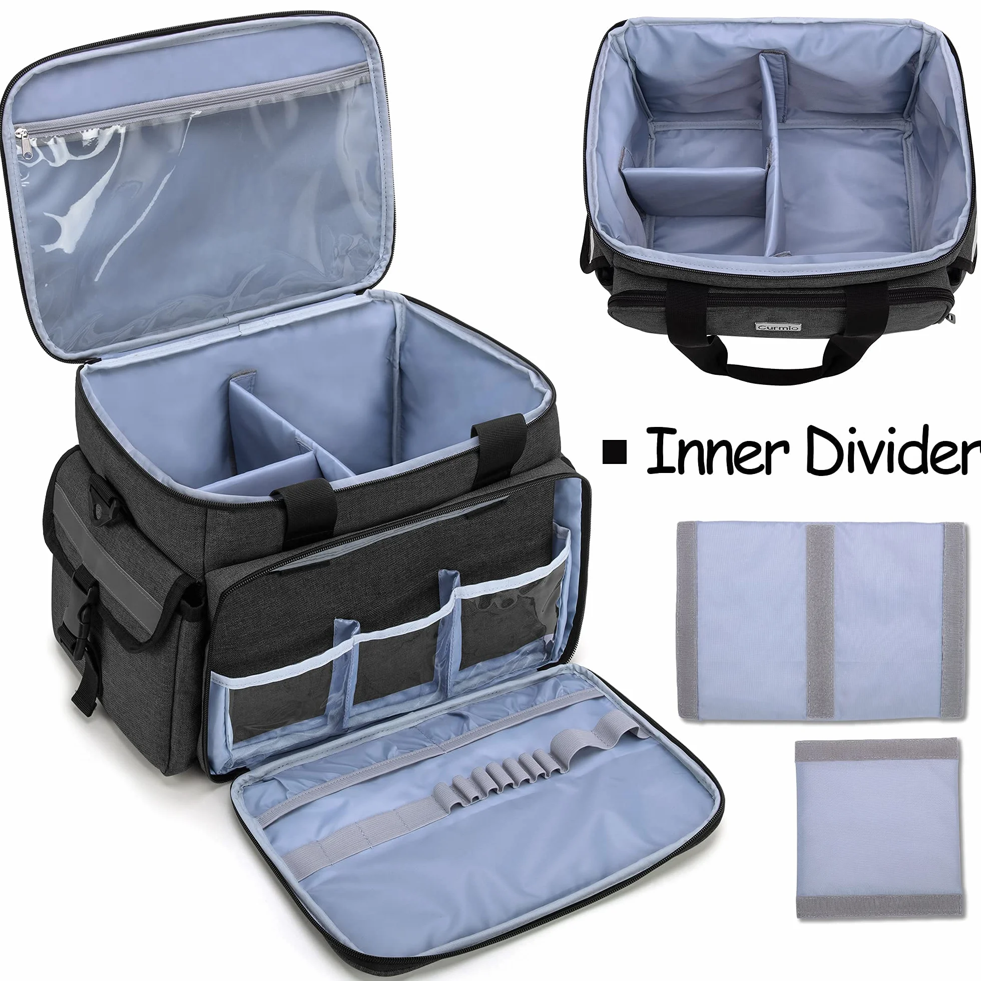 CURMIO Borsa per Infermiere Domiciliare, Organizer Forniture Mediche Con Tracolla e Divisori Rimovibili per Fisioterapisti, Medici, Personale Sanitario, Solo Borsa Medica, Nero