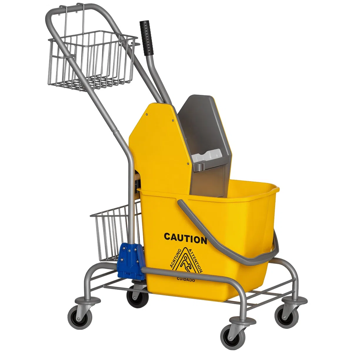HOMCOM Carrello per pulizie Carrello per pulizie 26 litri Carrello con strizzatore, carrello domestico con rotelle, gancio per mocio Giallo