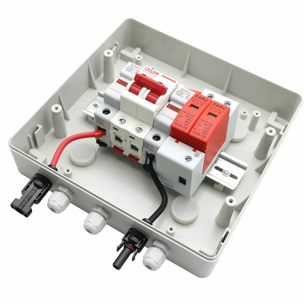 Quadro Elettrico Esterno,Consumer Unit Scatola combinatrice solare fotovoltaica fotovoltaica da 500 V 1 ingresso 1 uscita con protezione contro i fulmini Fusibile CC MCB SPD Scatola impermeabile(DC MC