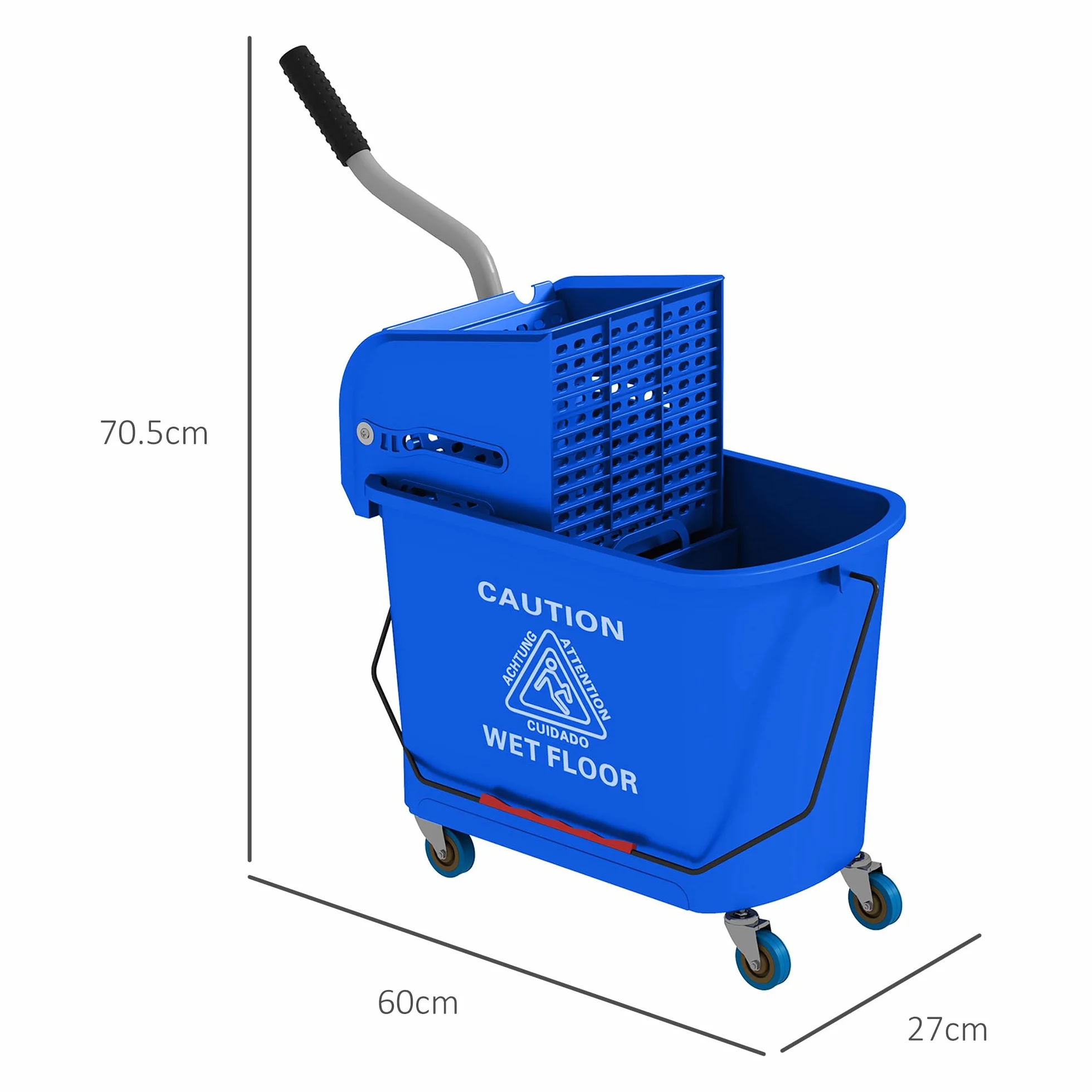 HOMCOM Carrello Pulizie Professionali 20L con Secchio Mocio e Strizzatore, 60x27x70.5 cm, Blu