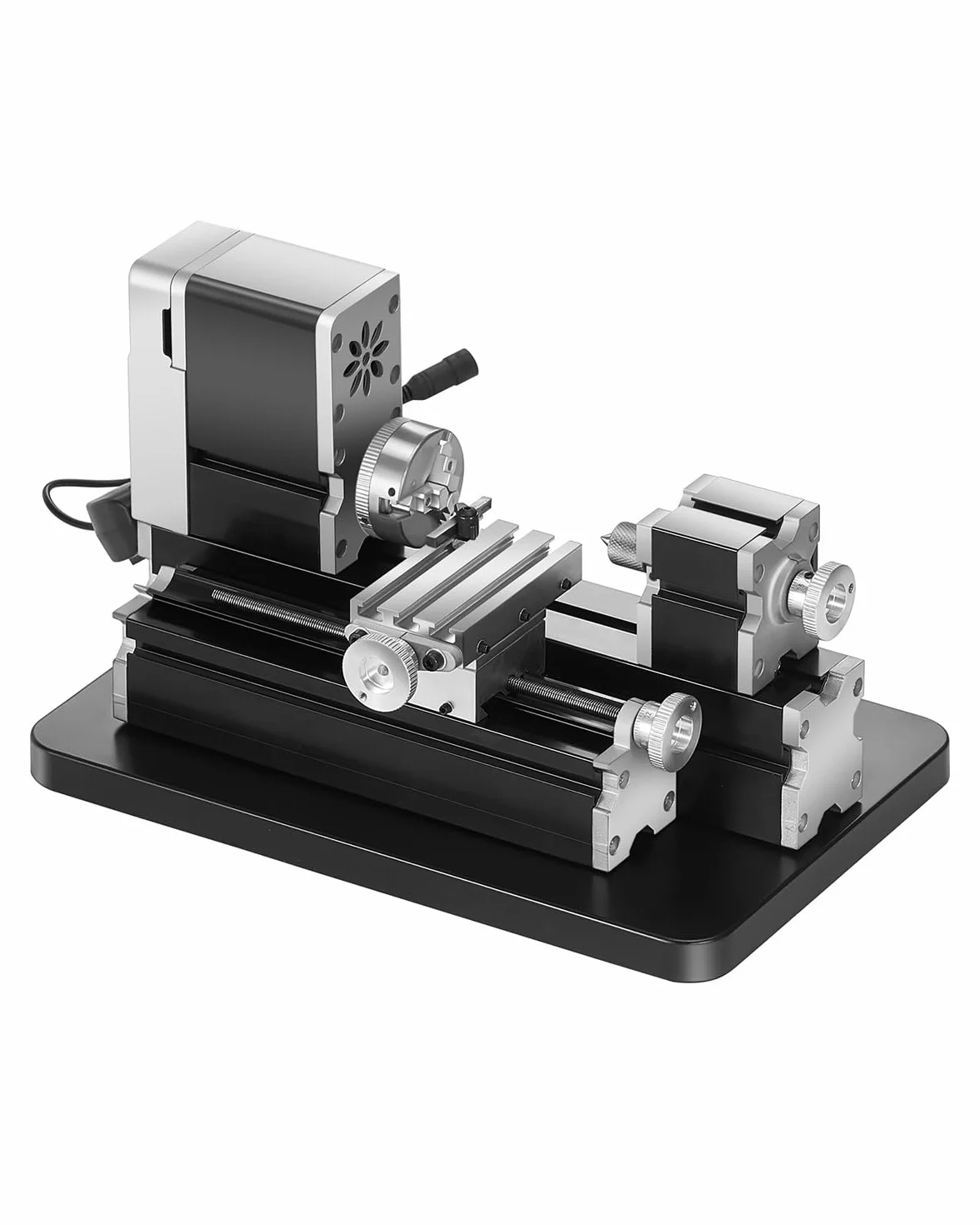 VEVOR Mini Tornio per Metalli Didattico, Potenza 36W, Velocità 20000 Giri al Minuto, con Mandrino 3 Griffe, Volantino in Lega di Alluminio, per Elaborare Metalli Morbidi Legno Plastici 70 x 130 mm