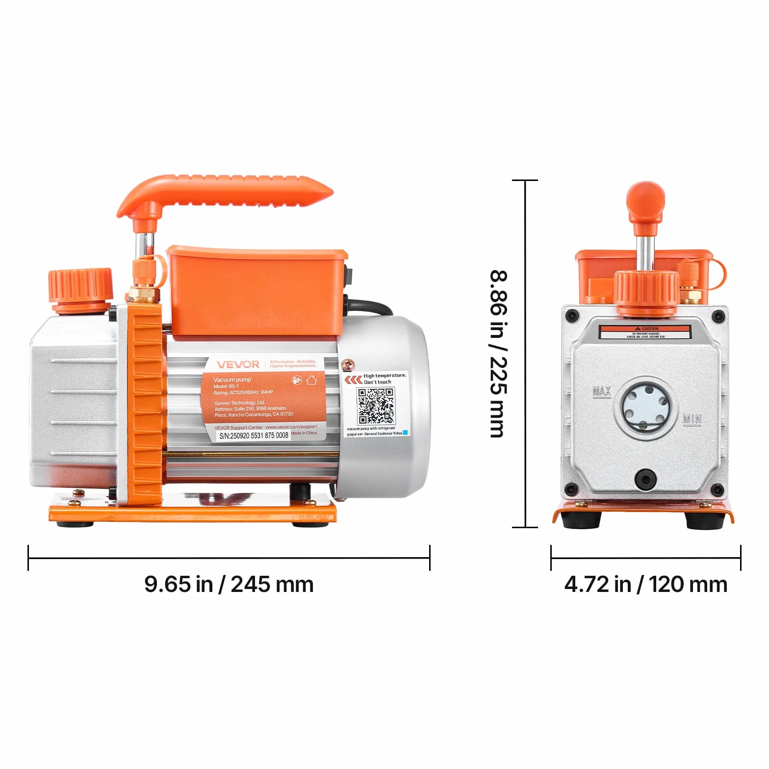 VEVOR Kit Pompa per Vuoto Manometro da 3,5 CFM 99 L/min, Pompa per Vuoto a Palette Rotanti Monostadio per Aria Condizionata con Borsa per Trasporto, Compatibile con R134a, R22, R410a, R1234YF, R32
