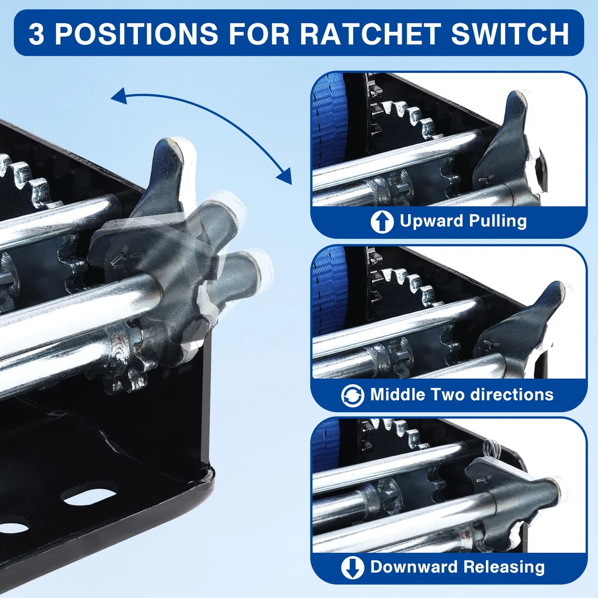 FreeTec Verricello manuale da 3500 lbs | Cinghia di sollevamento in poliestere da 10 m (50 mm) | Cambio a 2 marce per barche e camion