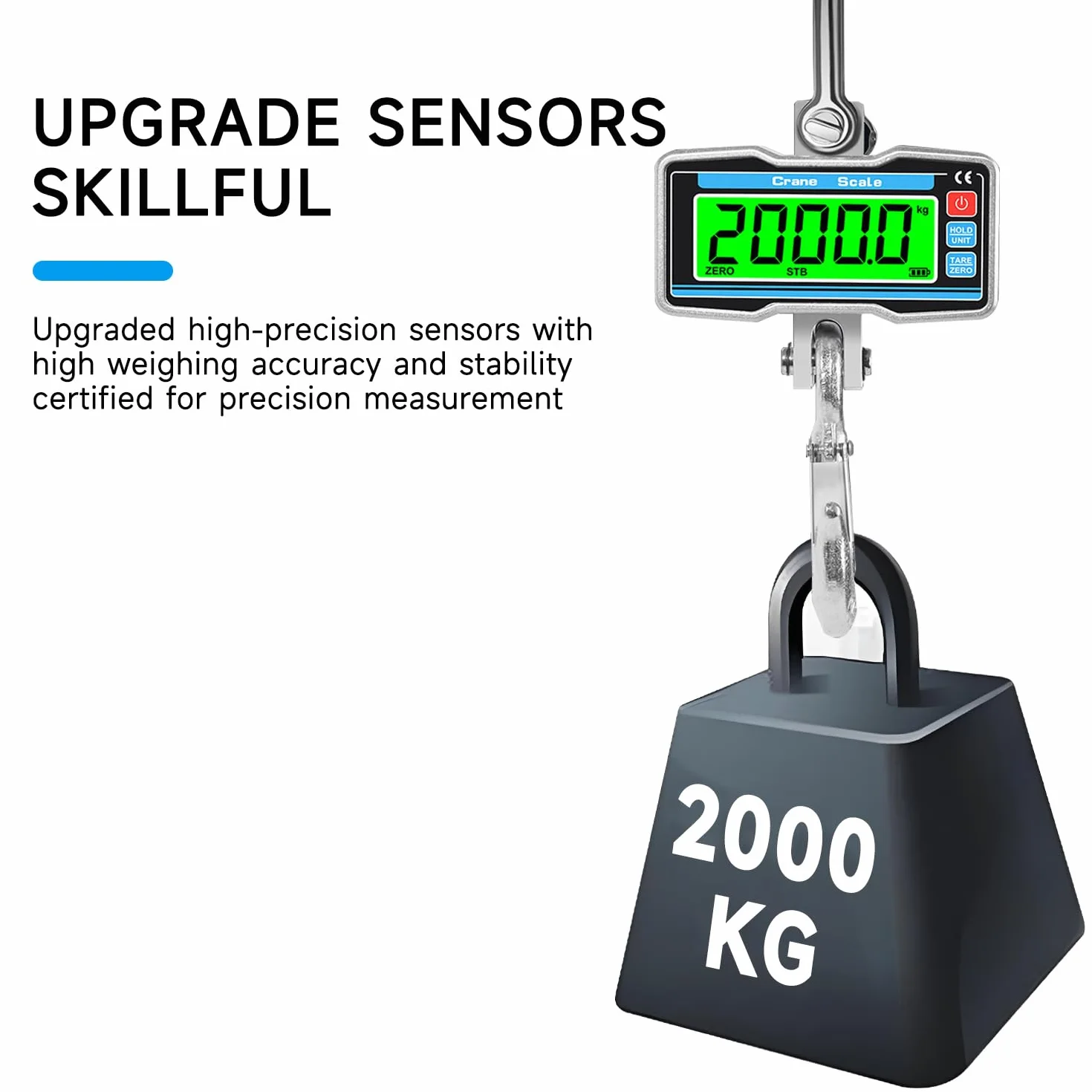 Bilancia a Gru Digitale Industriale 2000 kg con Telecomando, Display LED, Lega di Alluminio, Gancio Acciaio, Precisione 0,5 kg