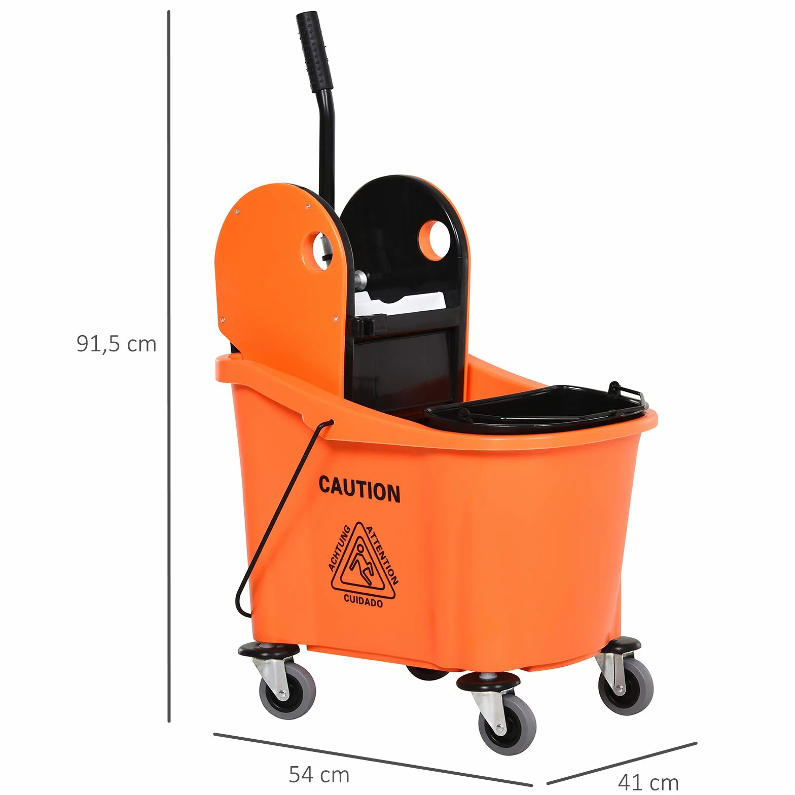 HOMCOM Secchio per Mocio Professionale 36L, Carrello Lavapavimenti con Strizzatore Manuale e 2 Secchi, Arancione e Nero