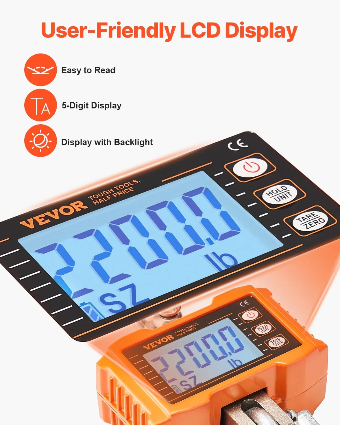 VEVOR Bilancia per Gru Digitale 1000 kg Industriale Sospesa Telecomando Cassa Alluminio Pressofuso Schermo LCD