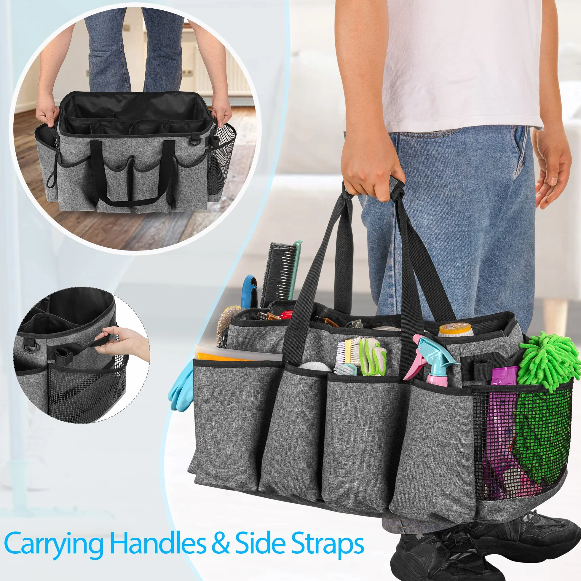 HODRANT Organizer per Caddy per La Pulizia Extra-large con Pad Robusto e Maniglie, Borsa Grigia