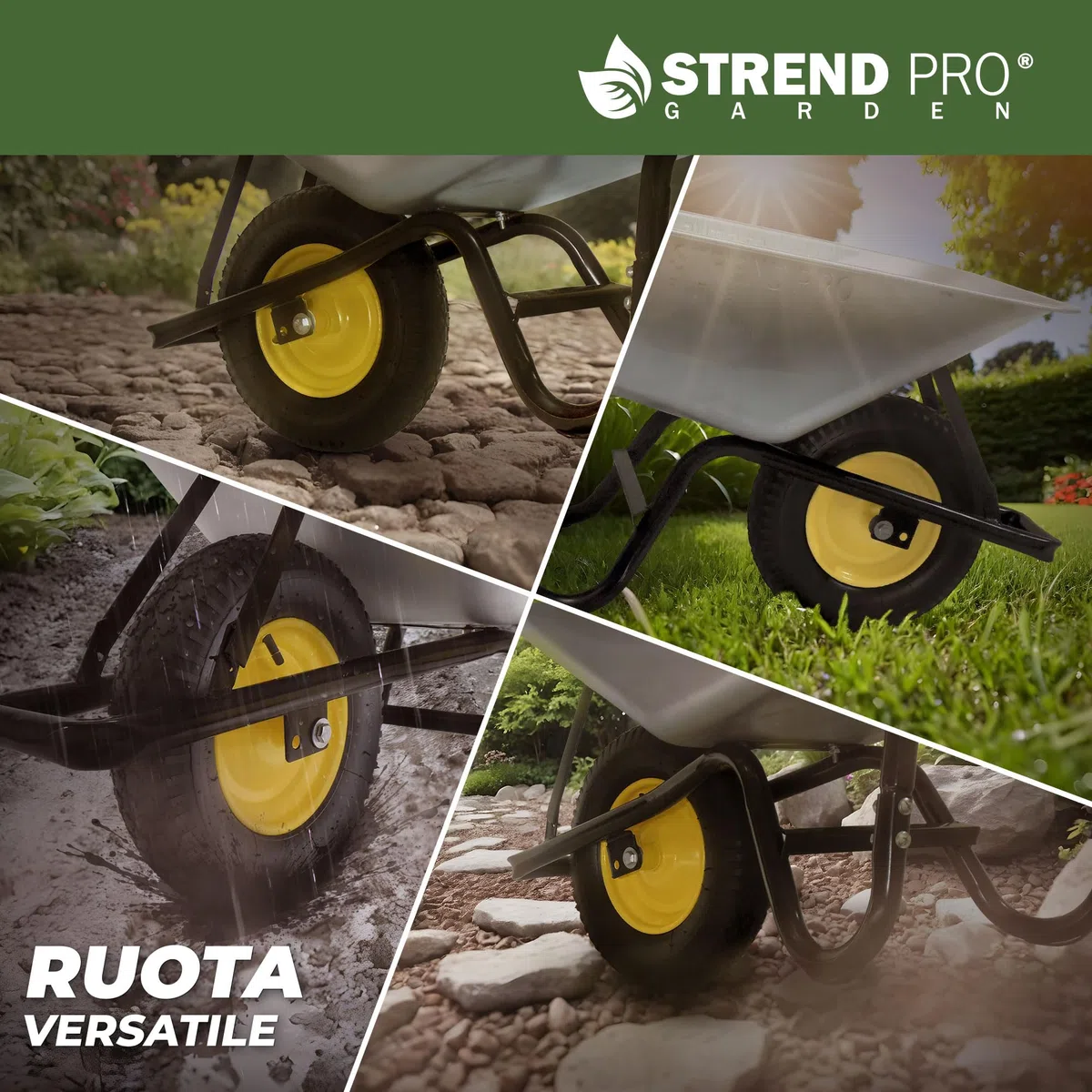 STREND PRO Carriola con ruote pneumatiche 85L 250KG | LEGGERA e PRATICA Carriola grande | Carrello a mano | Carrello scorrevole