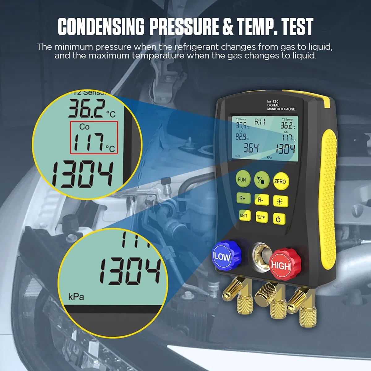 AUTOOL LM120 Misuratore di temperatura digitale del collettore di refrigerazione HVAC Test del tester di temperatura della pressione del vuoto Test di tenuta