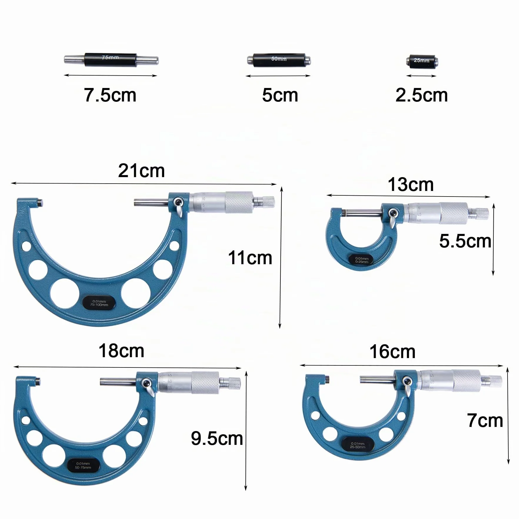 Beslands Set di 4 micrometri 0-25 mm 25-50 mm 50-75 mm 75-100 mm
