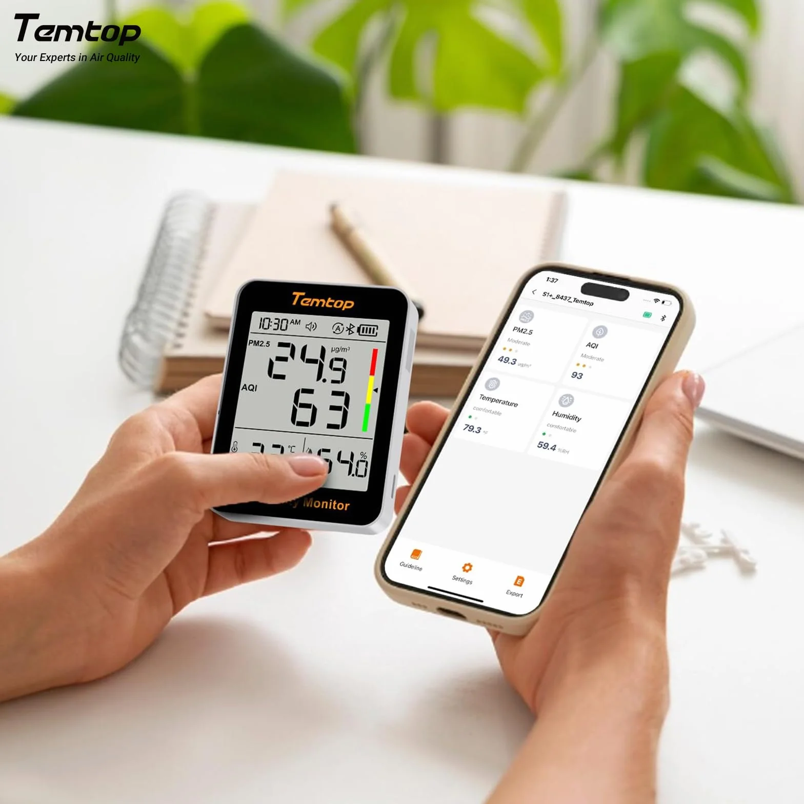 Temtop S1+ Misuratore di Qualità dell'Aria PM2.5 AQI Temperatura Umidità Termoidrometro con APP