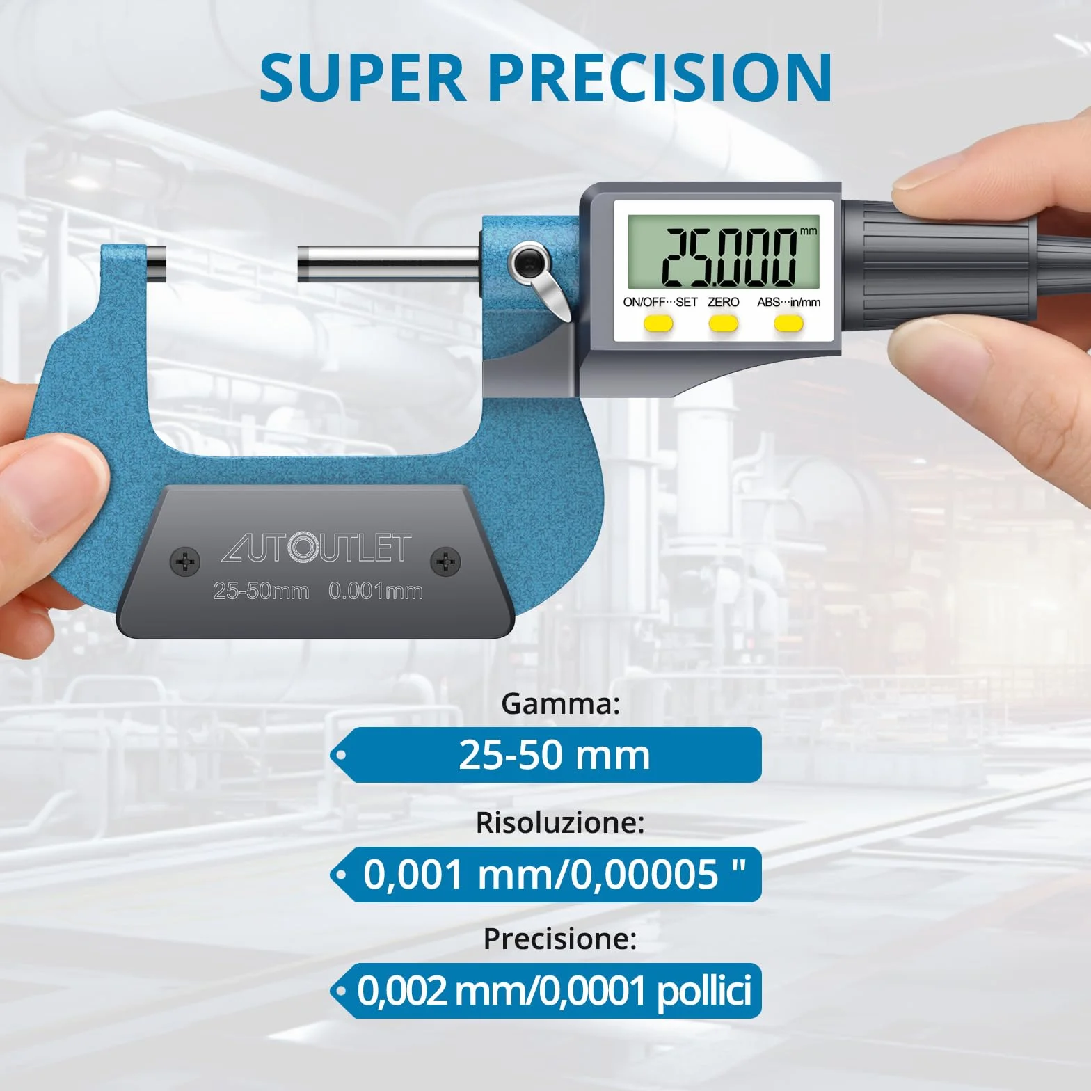 AUTOUTLET Micrometro Digitale Esterno LCD 1-2 pollici 25,4-50,8 mm Incudine in Metallo Duro