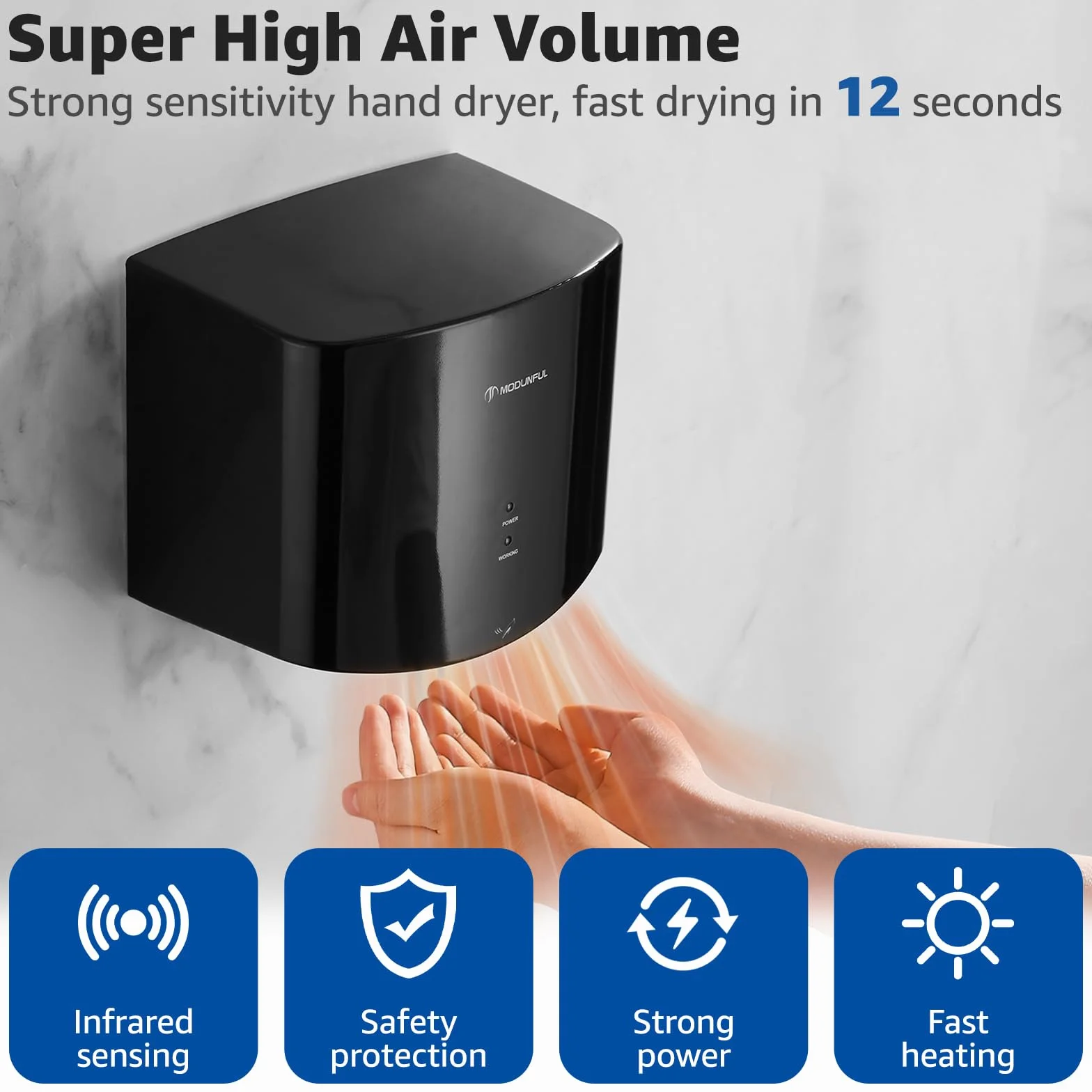 modunful Asciugamani Elettrico Compatto 1200W 220-240V Czarny