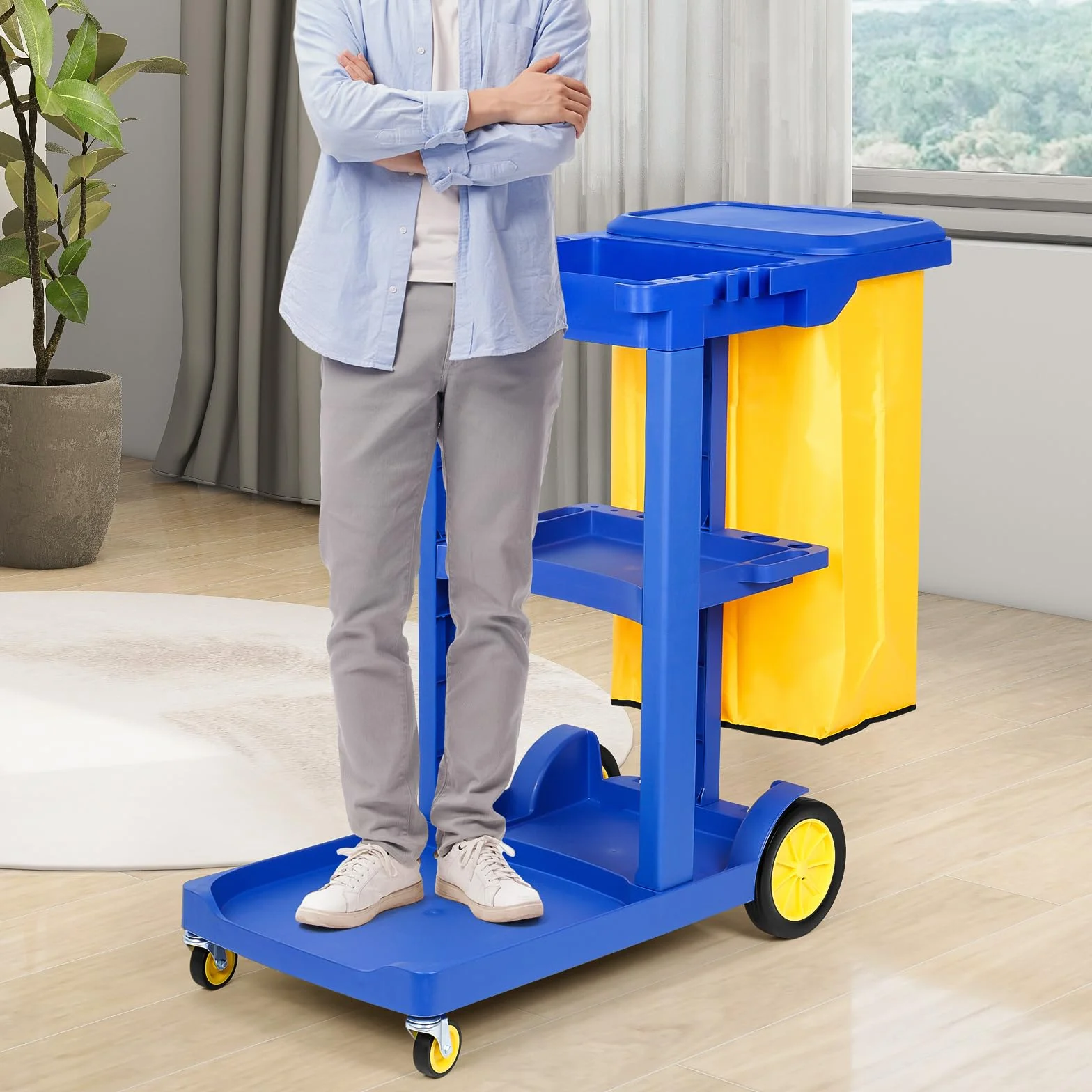 bimiti Carrello per la pulizia 65 l 83 x 46 x 90 cm 3 livelli 4 ruote