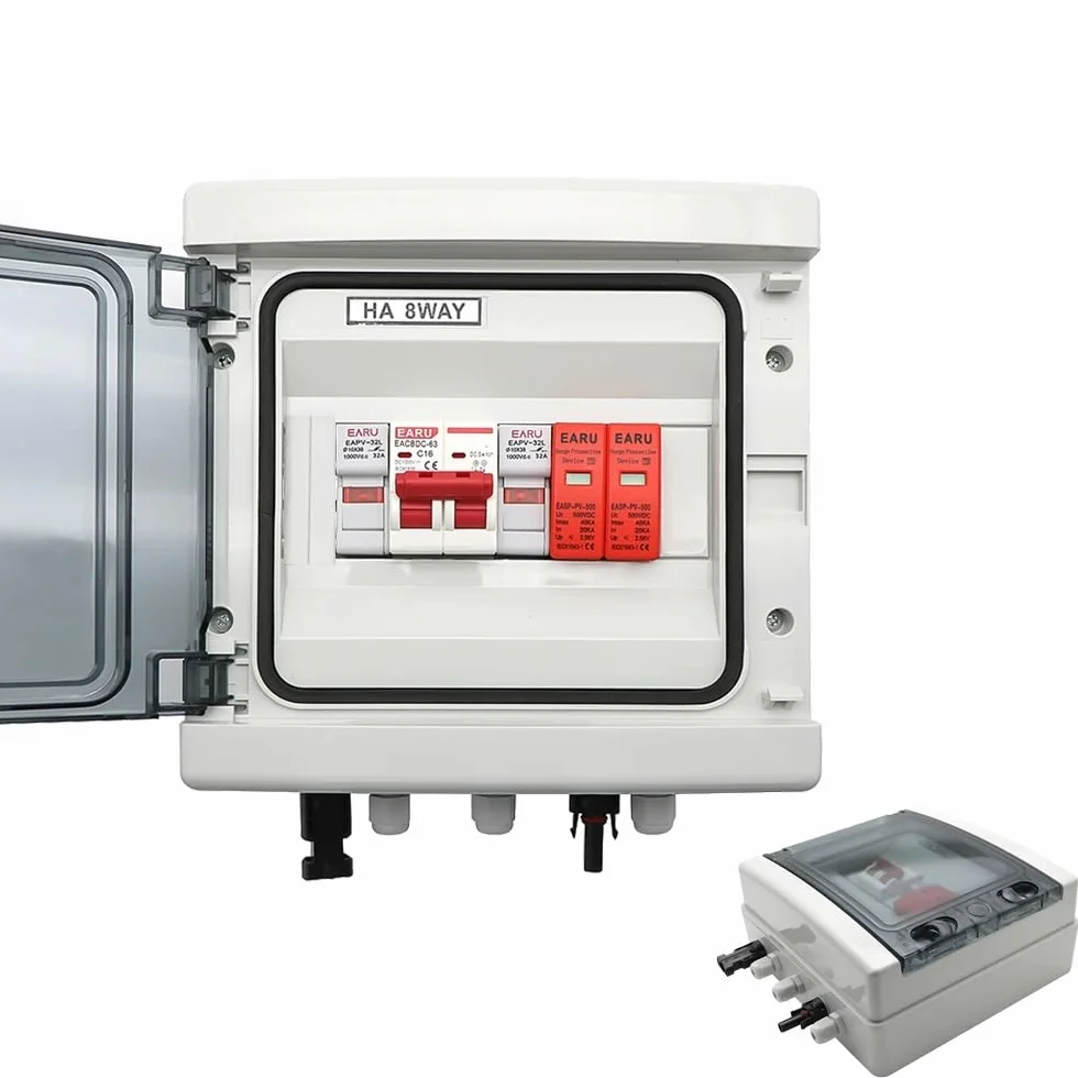Quadro Elettrico Esterno,Consumer Unit Scatola combinatrice solare fotovoltaica fotovoltaica da 500 V 1 ingresso 1 uscita con protezione contro i fulmini Fusibile CC MCB SPD Scatola impermeabile(DC MC