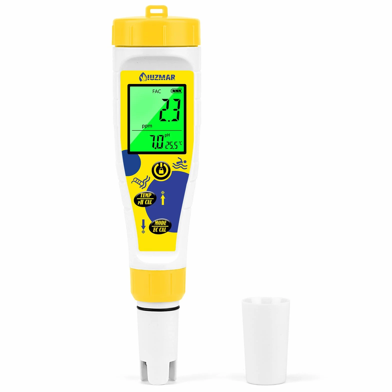 Misuratore Cloro e pH Digitale 7 in 1, Test Piscina pH Cloro Sale Temperatura, Salinità EC TDS ORP per Idroponica