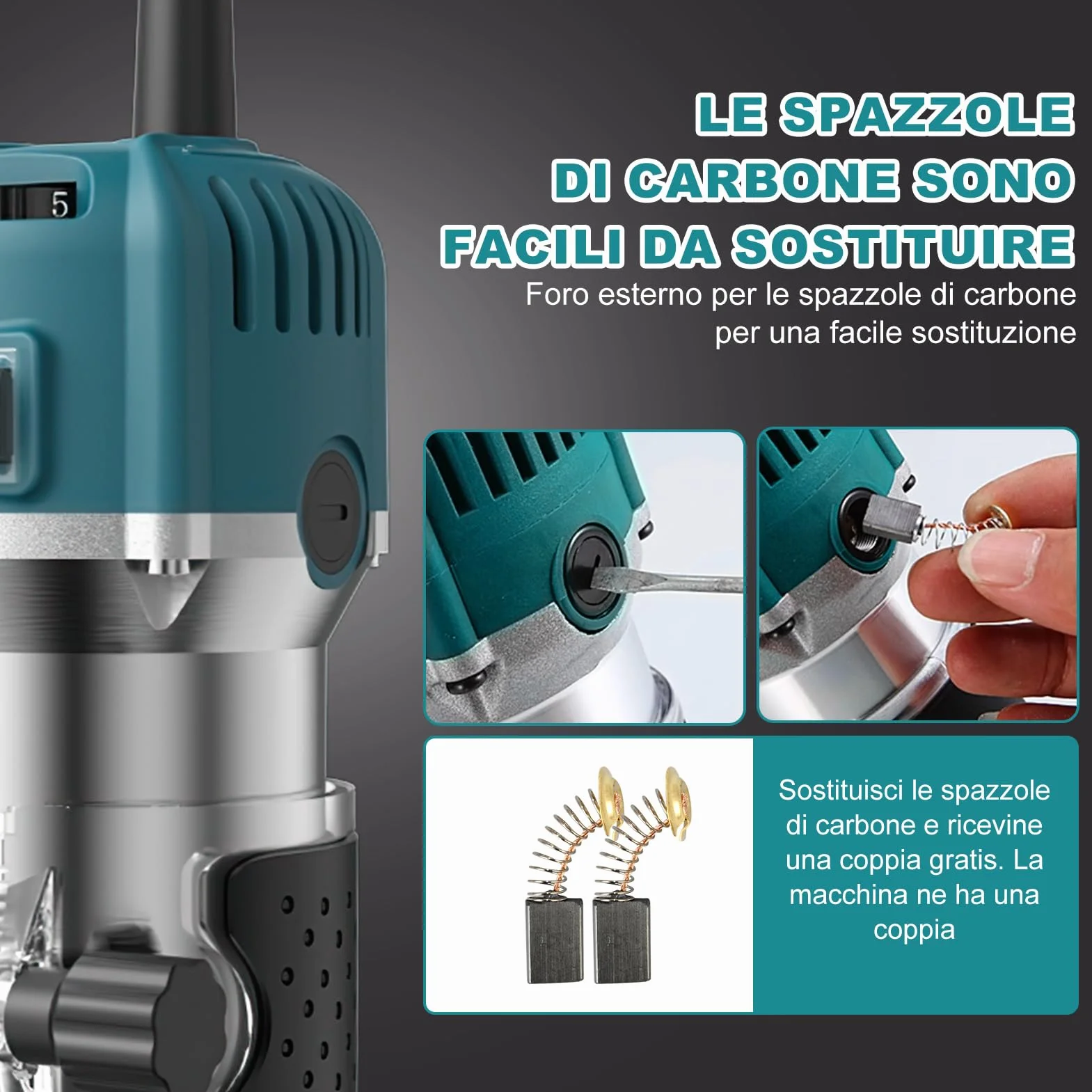 Rifilatore Fresatrice Verticale per legno, 800W 28000RPM Legno Rifilatrice Elettrica, 6.35mm Mandrino 6 Velocità Variabili Elettrica Fresatrice Palmare Con 15 pezzi 1/4" Fresatura Cuter