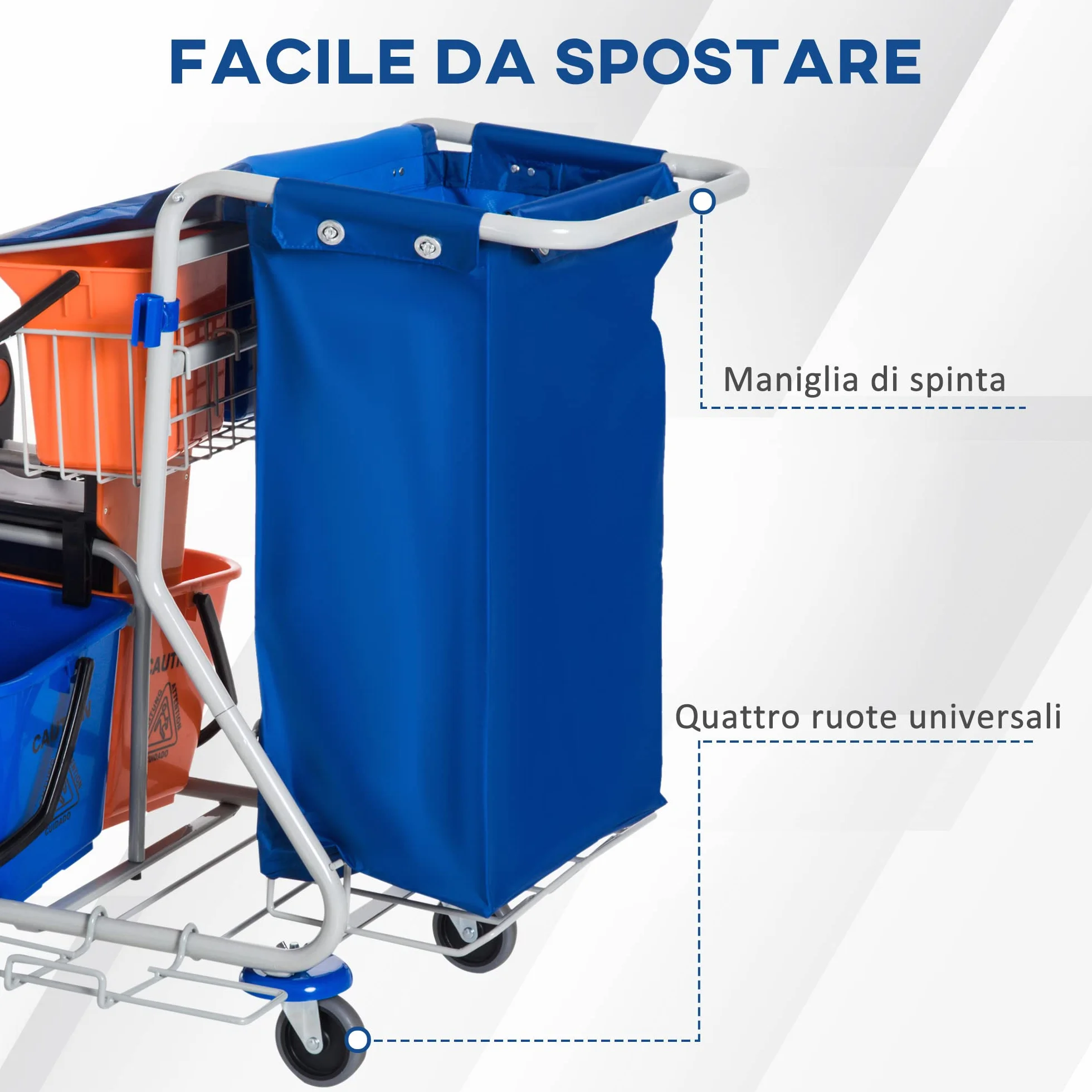 HOMCOM Carrello Pulizie Professionale 2 Secchi 18L 6L Strizzatore Mocio Gancio Ruote 93x80x97 cm Arancione