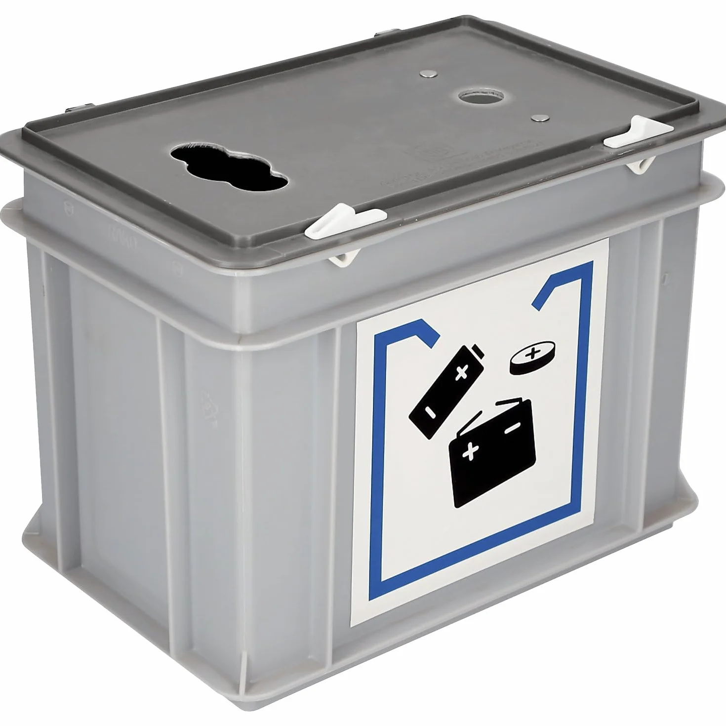 kaiserkraft | Contenitore per la raccolta delle batterie esauste | con coperchio e apertura di inserimento | capacità 9 l | lungh x largh x alt 300 x 200 x 230 mm