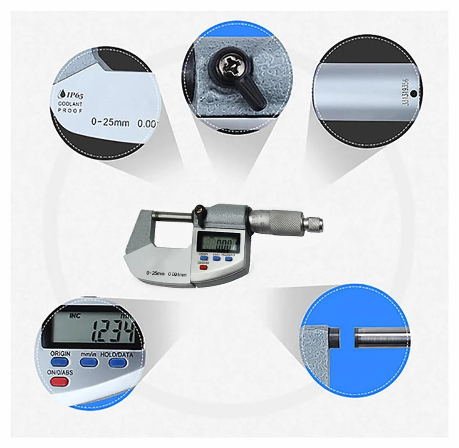 Micrometro digitale esterno impermeabile IP65 Alta Precisione 0-25-50-75-100mm 0,001mm