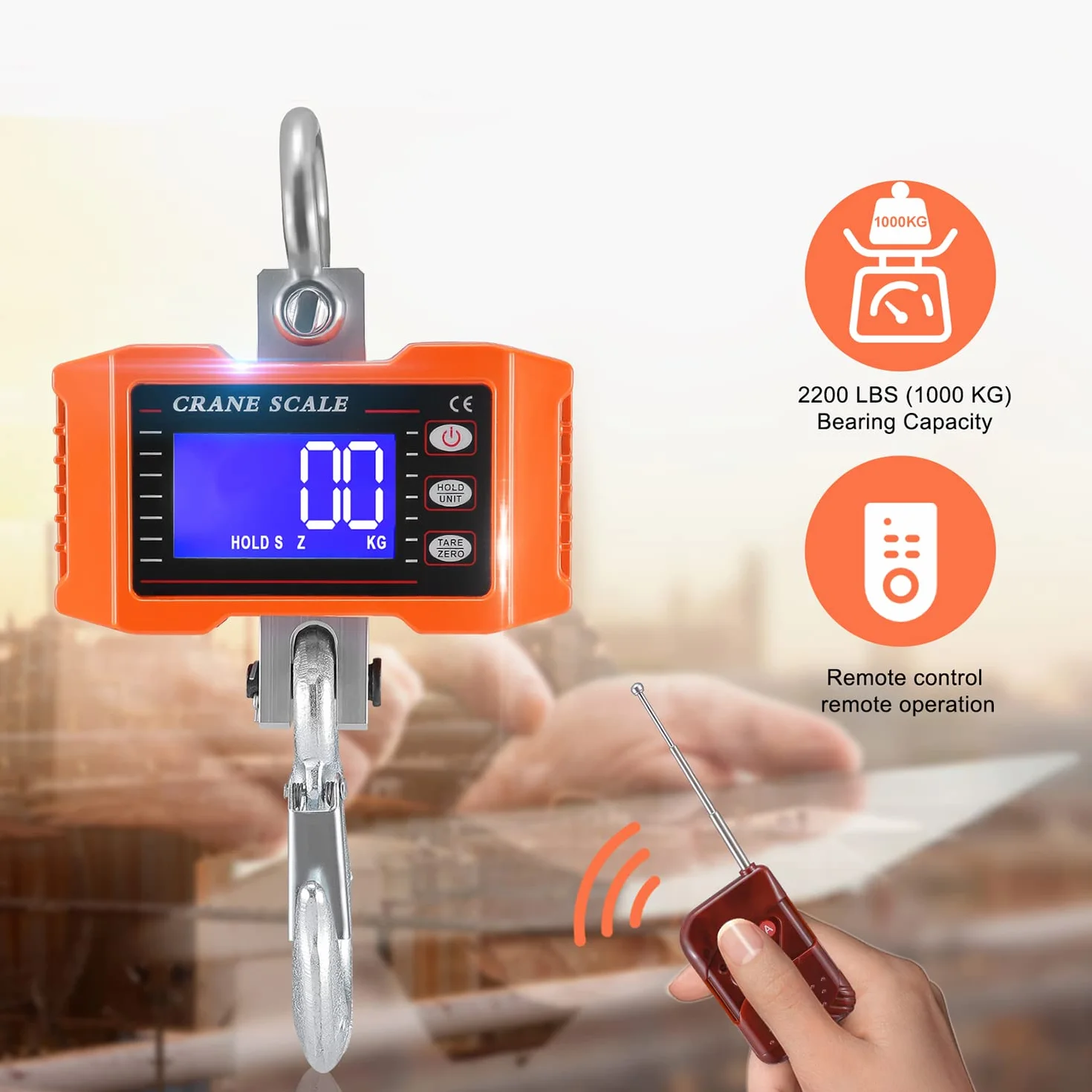 Bilancia sospesa digitale industriale per gru 1000kg 2200 lbs con telecomando e display LCD