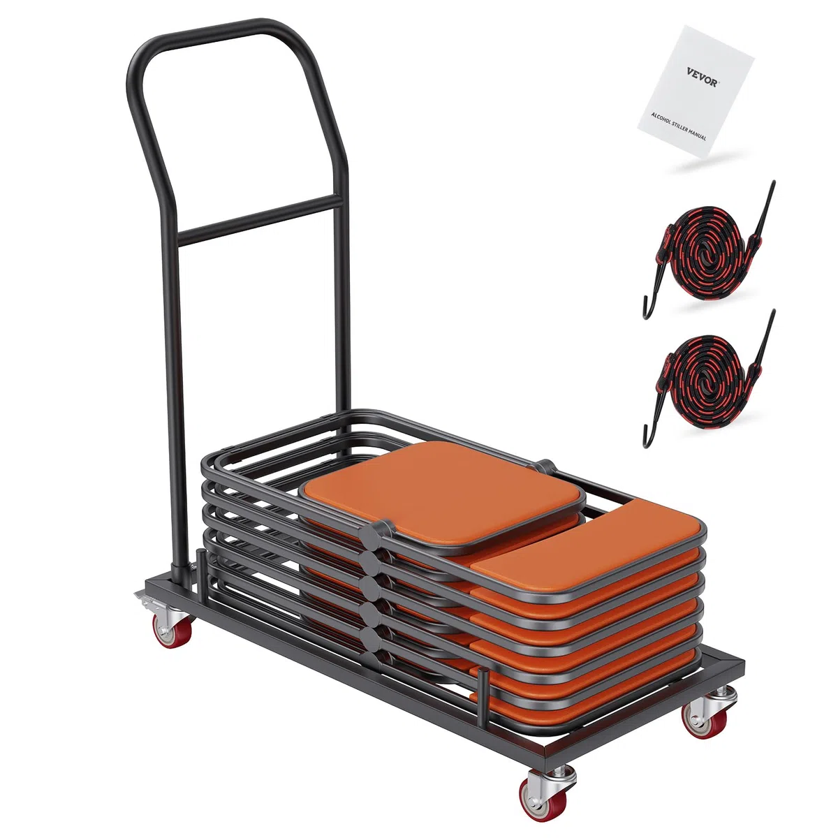 VEVOR Carrello per Sedie Pieghevoli, Carrello per Sedie Pieghevoli con 4 Ruote, Carrello per Trasporto Stoccaggio per Sedie in Resina Plastica e Legno impilabili, Nero