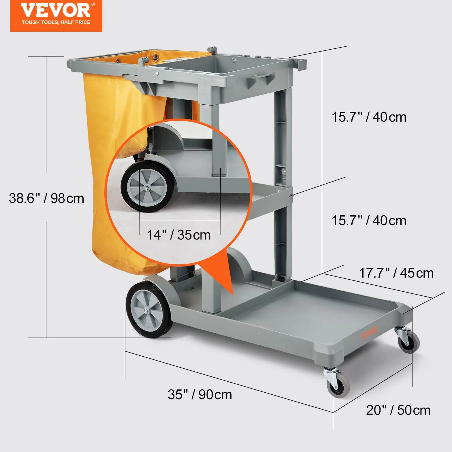 VEVOR Carrello Pulizia 3 Ripiani Sacco Raccolta Ruote PVC 90,7kg