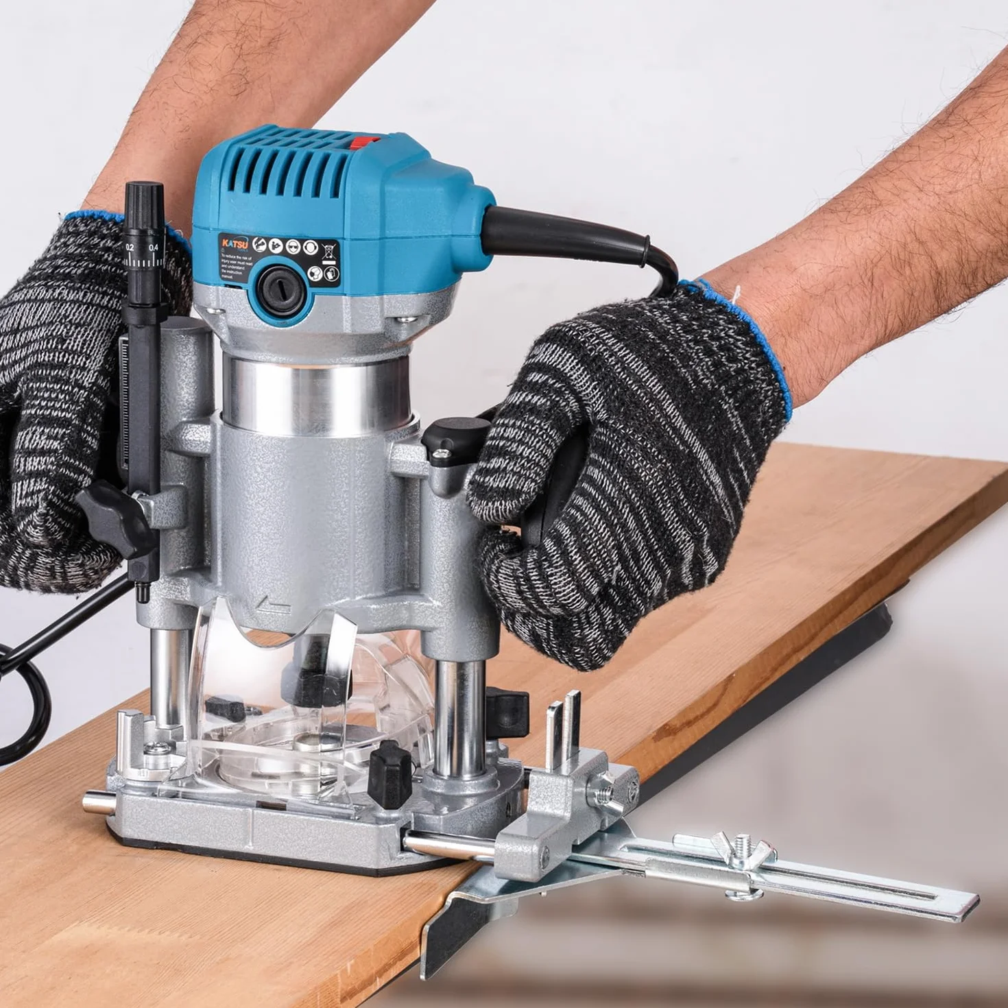 KATSU Tools Fresatrice/trimmer legno elettrica 710 W – soft start, base a immersione, corpo in alluminio, 3 mandrini (1/4", 6 mm, 8 mm) fai-da-te