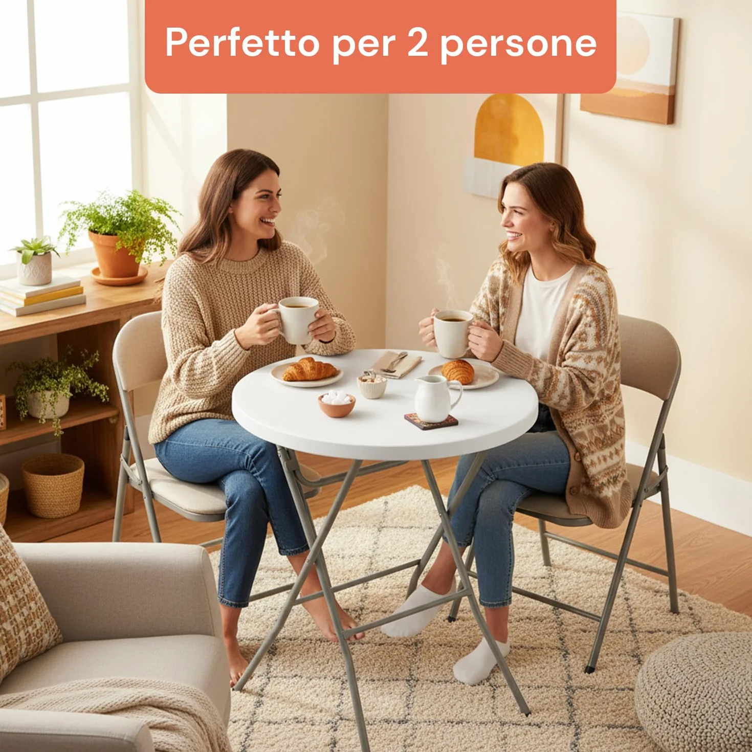 Avilia – Tavolo Pieghevole Rotondo Bianco Ø80 cm Ripiano in Resina e Struttura in Acciaio Richiudibile per Interno ed Esterno, Design Moderno, Facile da Usare e Salvaspazio