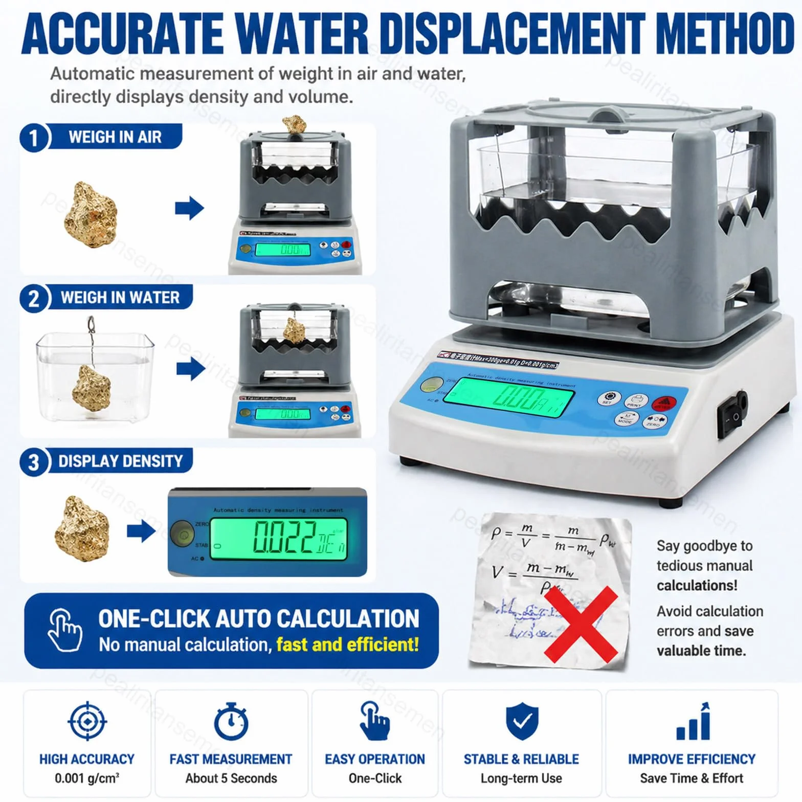 Densimetro solido digitale 0,001 G/cm³ per gomma plastica PVC metallo metalli preziosi, tester volume densità spostamento acqua