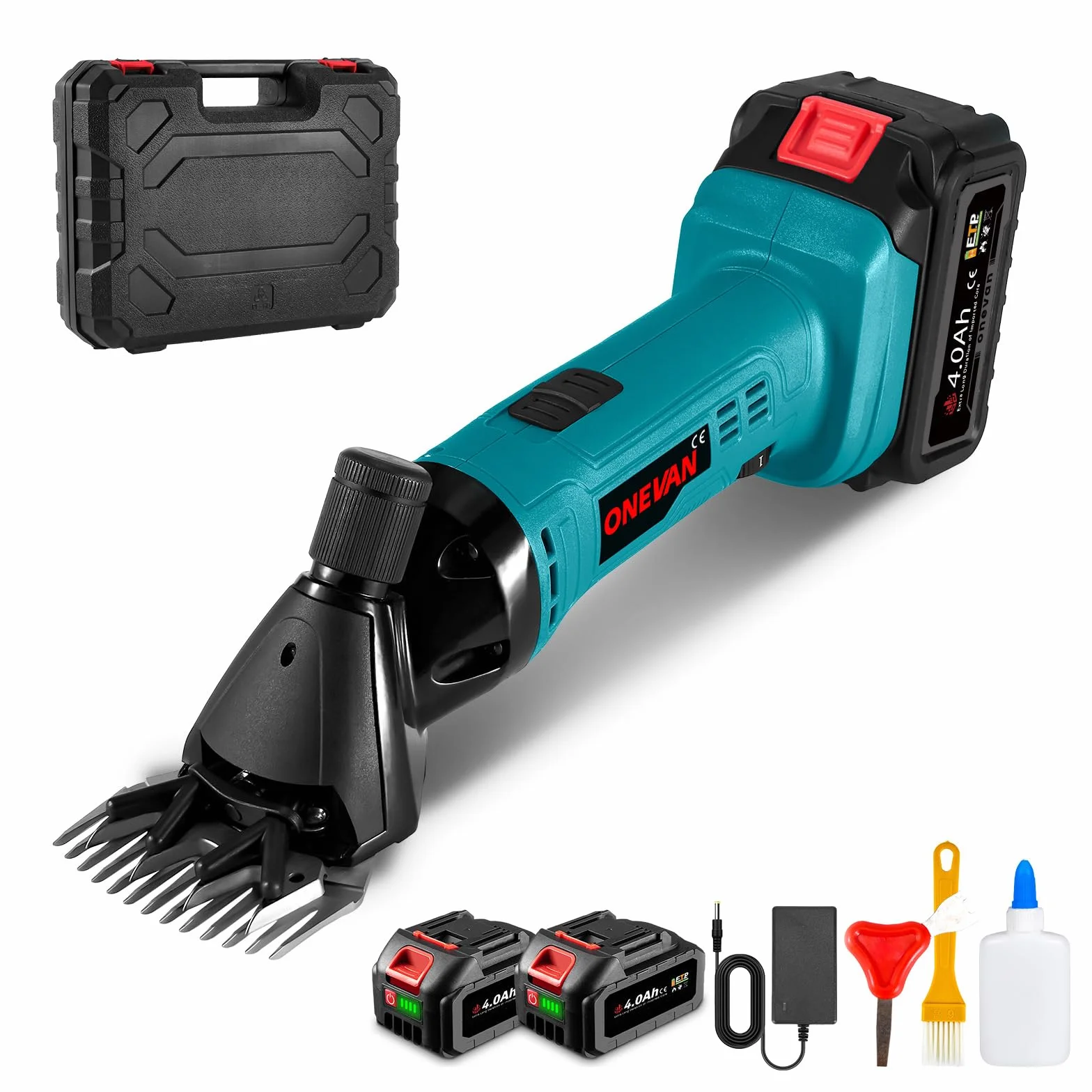 ONEVAN tosatore per pecora a batteria, elettrico 2 batterie 4000 mAh, 6 velocità, senza fili per pecora e capre