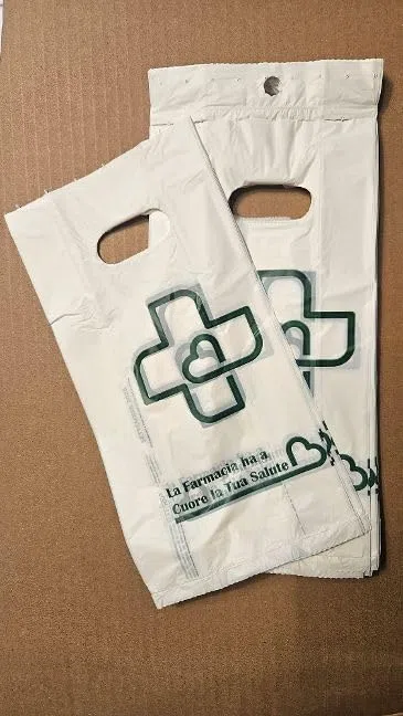 buste sacchetti FARMACIA 2000 pezzi con manico a fagiolo BIODEGRADABILI formato 14+8x26+3