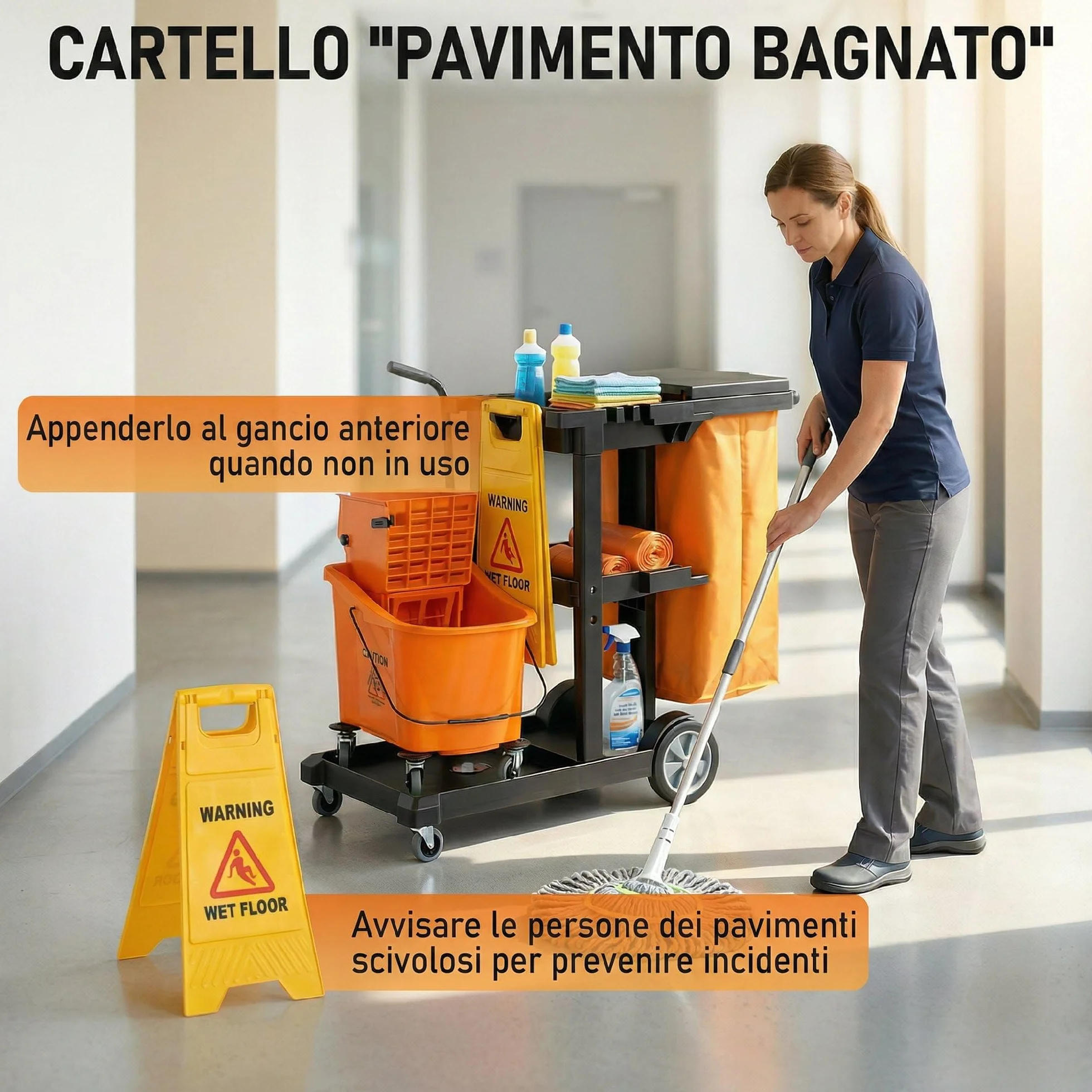HOMCOM Carrello Pulizie 3 Ripiani 70L Secchio Lavapavimenti Strizzatore 4 Ruote 122x46.5x101 cm
