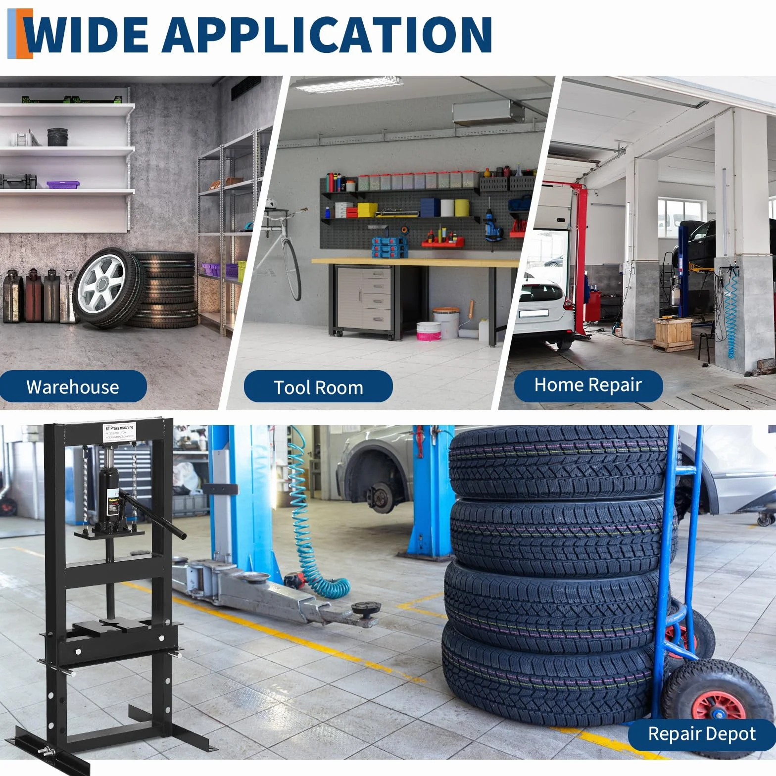 Pressa Idraulica 6 Ton H-Frame Altezza Regolabile Piastre Incluse Valvola Sicurezza