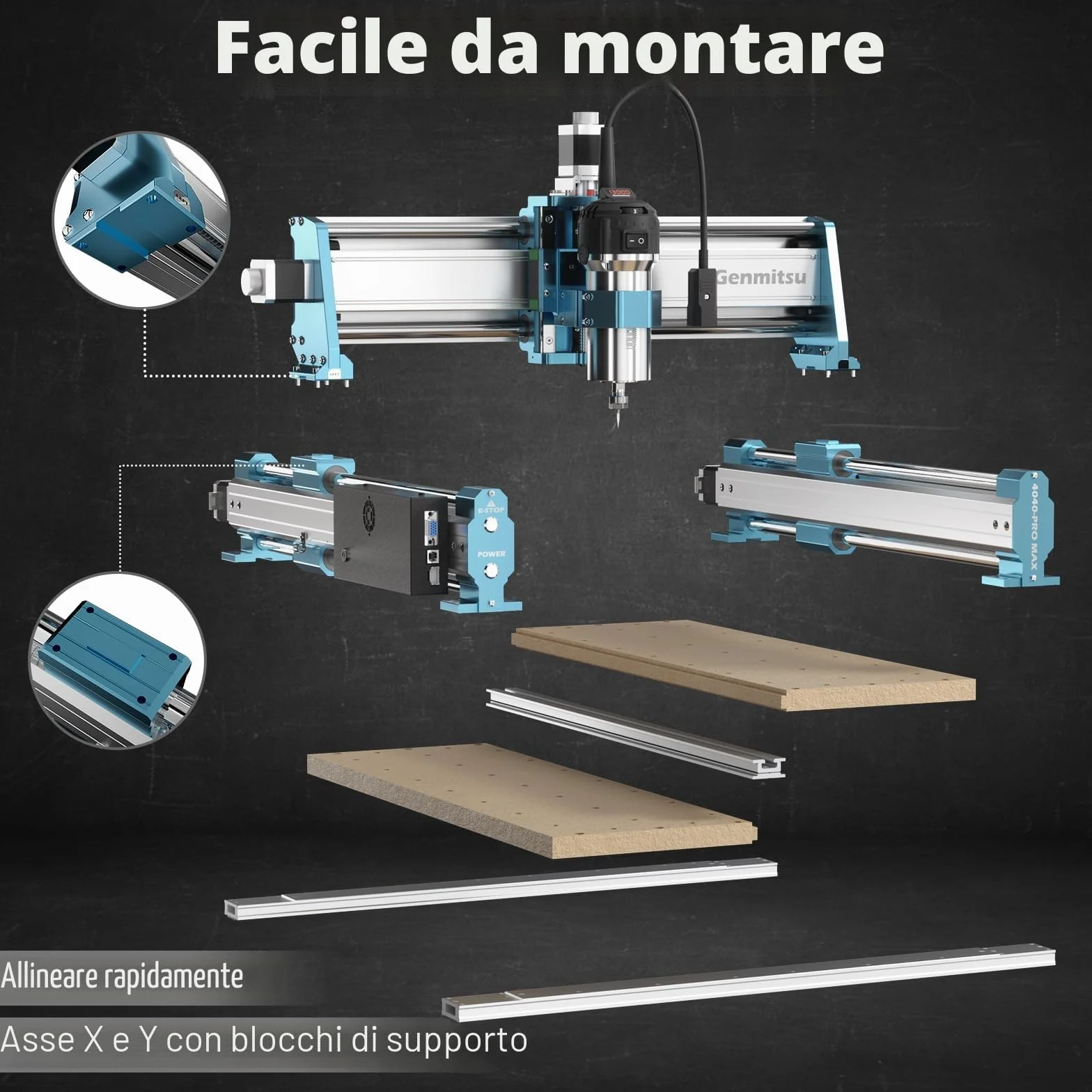 SainSmart Genmitsu 4040-PRO MAX Router CNC, Trimmer 710W e Azionato da Guida Lineare, Area di Lavoro 410 x 405 x 77mm, per Taglio e Fresatura di Legno Metallo Acrilico, Controllo GRBL