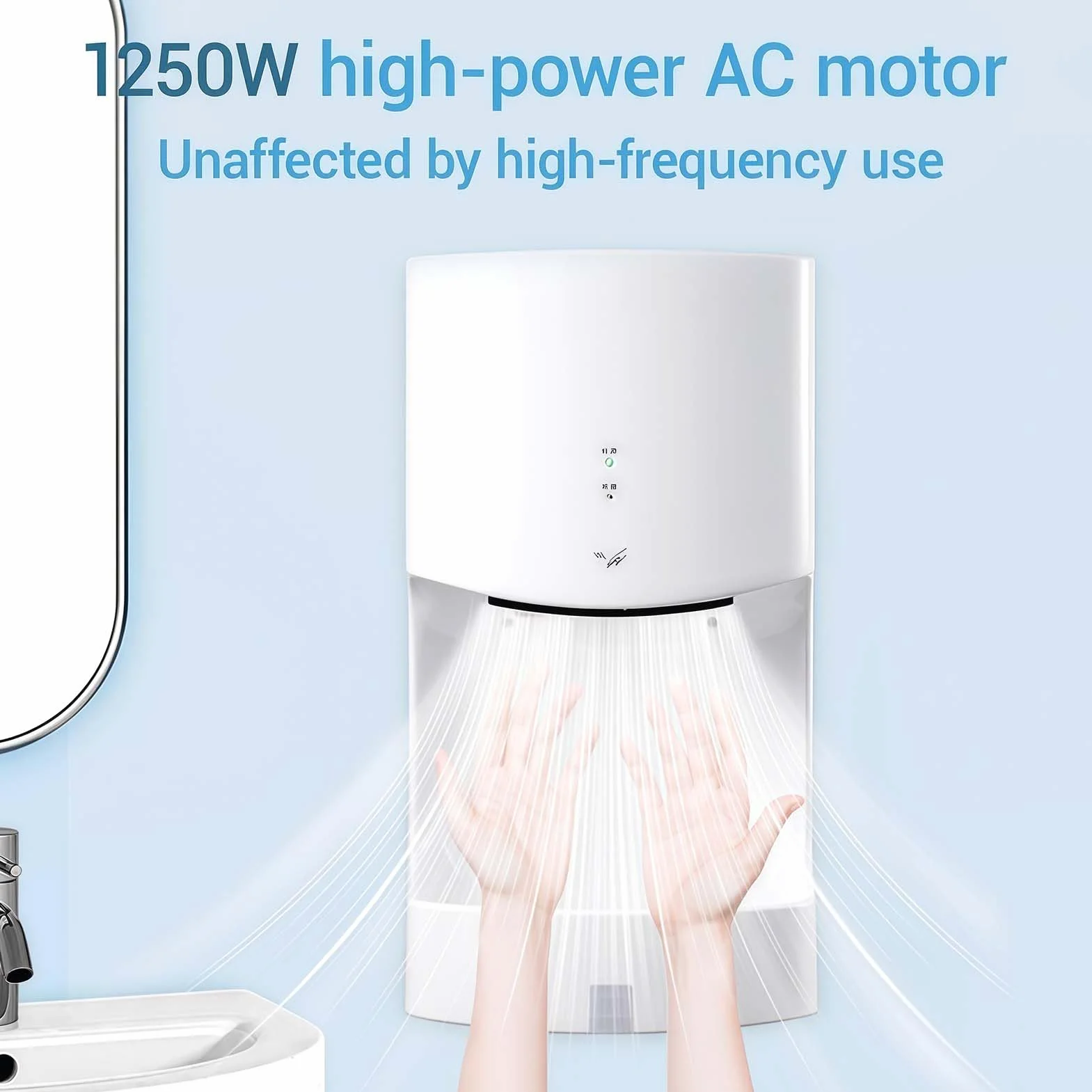 Asciugamani Elettrico Commerciale 1250 W, Induzione Automatico Parete, Vento Caldo Freddo, con Vaschetta Raccogli-Gocce