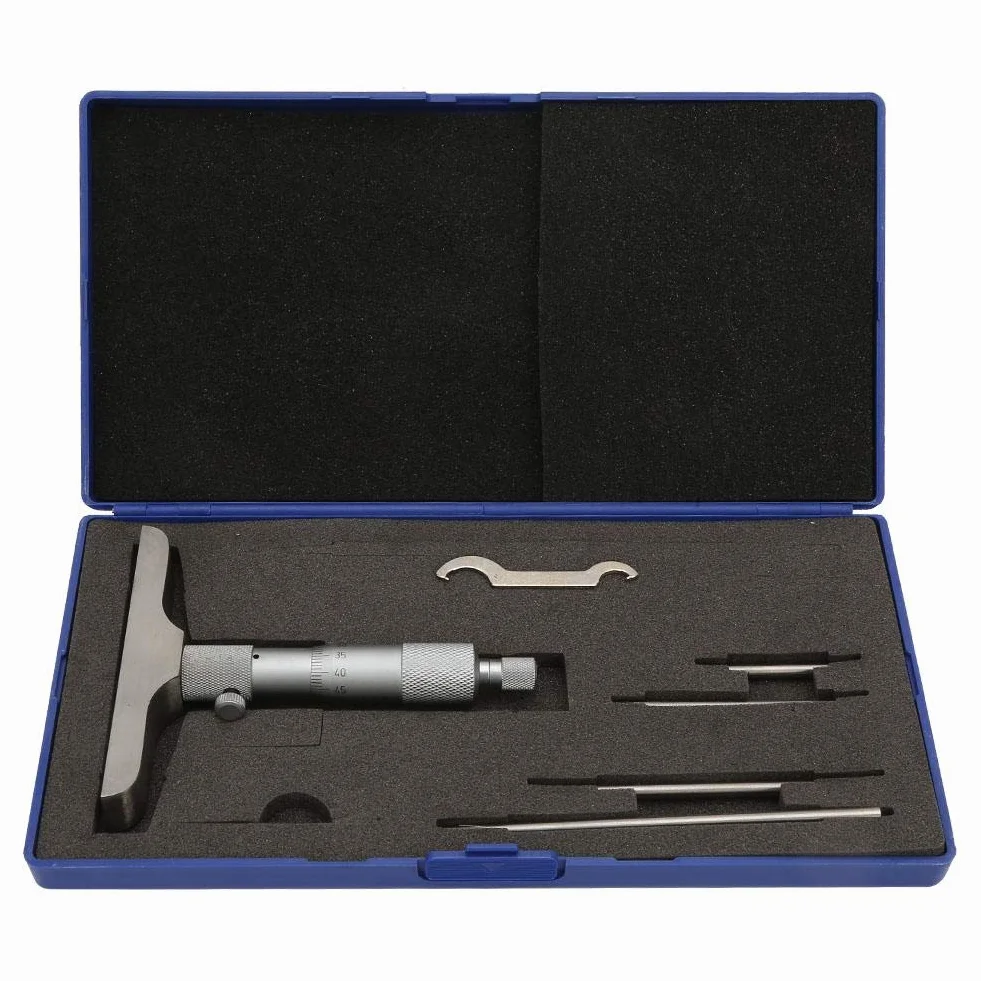 Calibro micrometrico di profondità 0,01 mm a testa tonda Strumento di misurazione 0-100 mm 4 pollici + 5 bielle