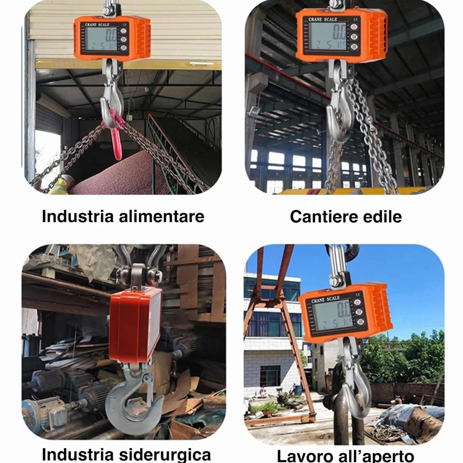 Voltix Bilancia per gru digitale ricaricabile 1000 kg ad alta precisione per impieghi gravosi Nero