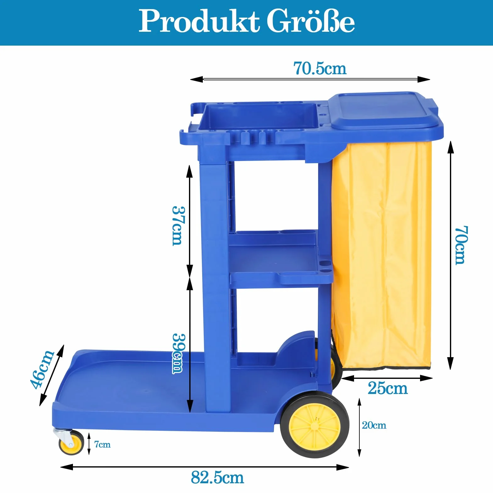bimiti Carrello per la pulizia 65 l 83 x 46 x 90 cm 3 livelli 4 ruote