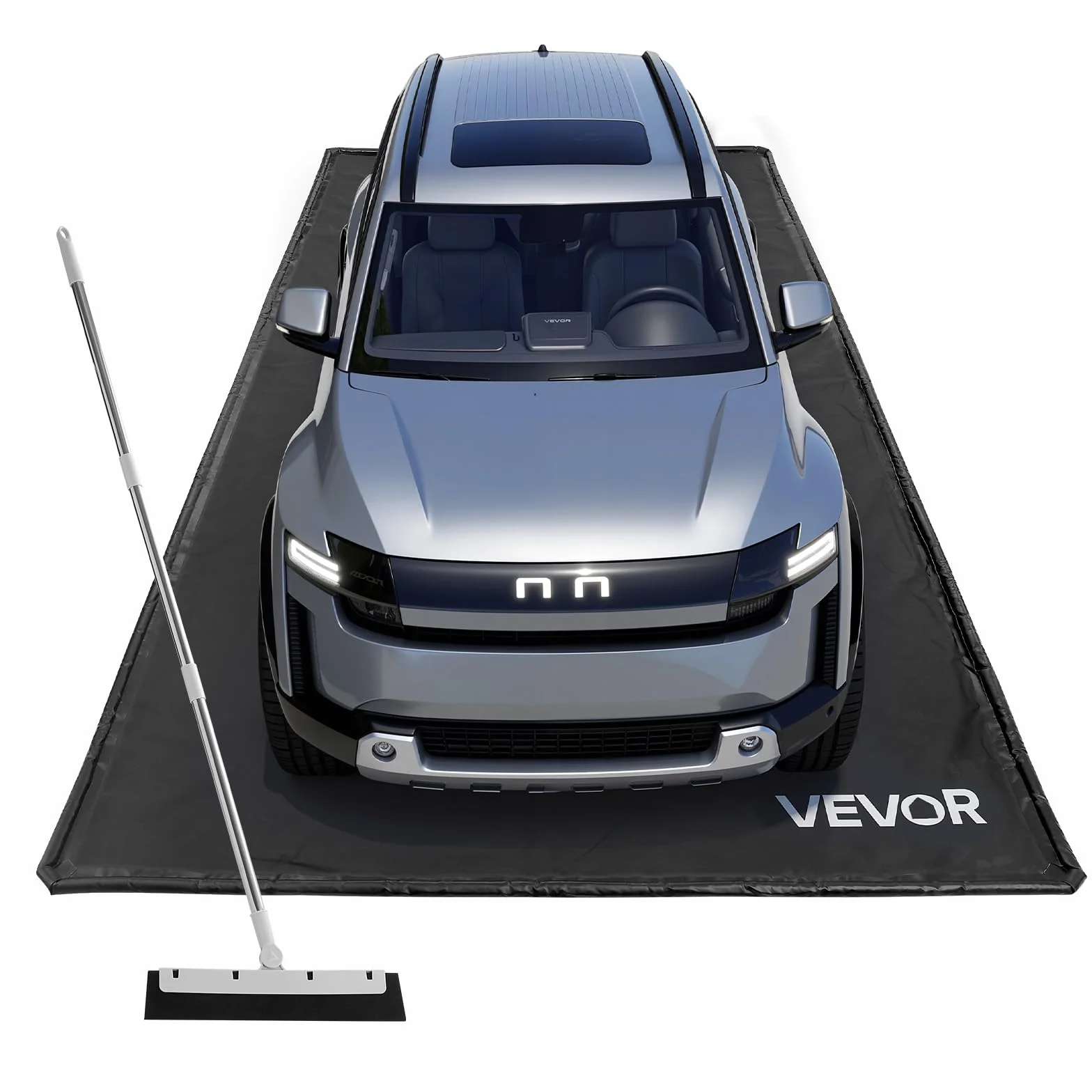 VEVOR Tappetino Antiscivolo per Garage, 2,4 x 4,9 x 0,03 m, con Tergivetro, Resistente e Impermeabile, Protezione per Pavimenti da Neve, Pioggia, Fango, Tappetino per Garage Officina, Nero