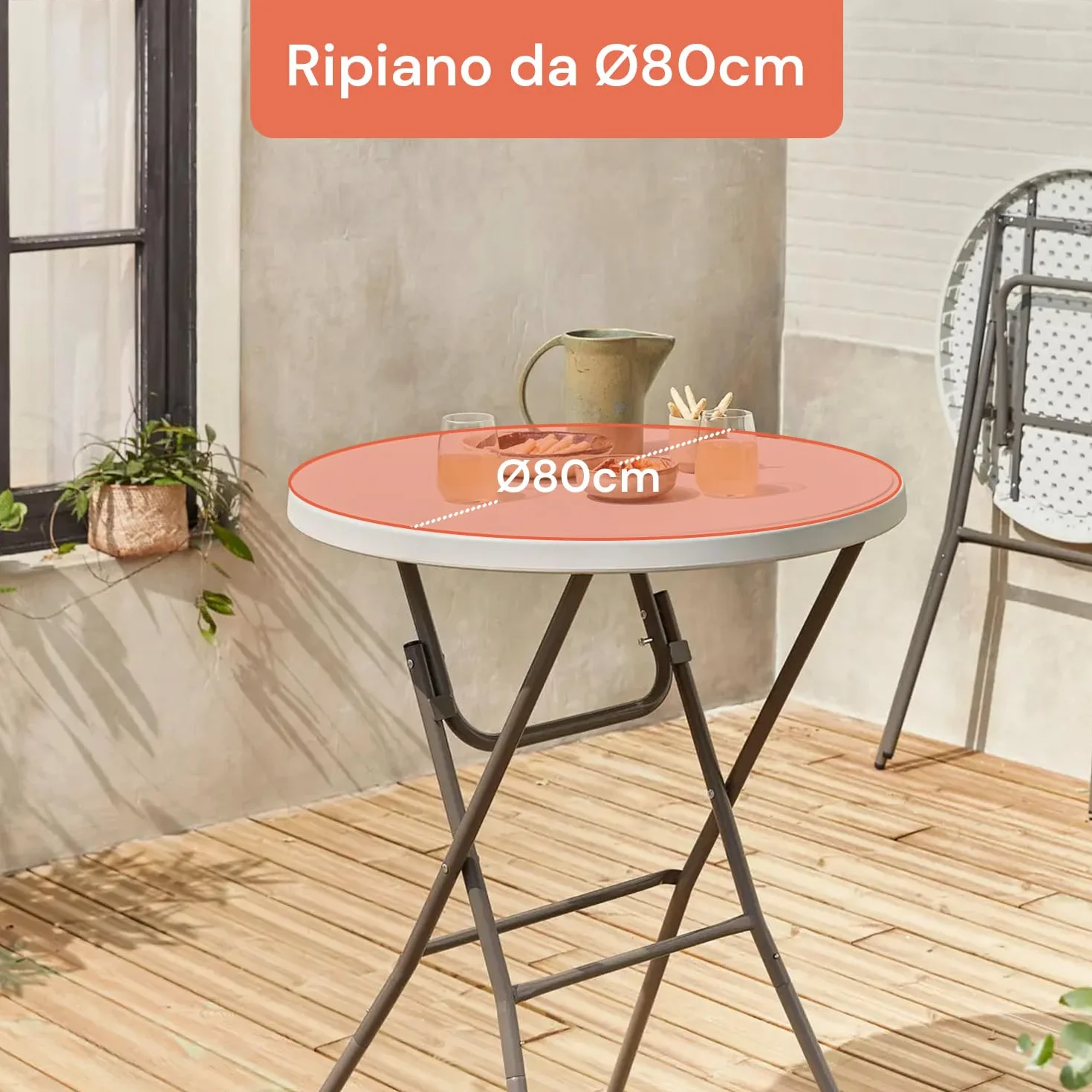 Avilia – Tavolo Pieghevole Rotondo Bianco Ø80 cm Ripiano in Resina e Struttura in Acciaio Richiudibile per Interno ed Esterno, Design Moderno, Facile da Usare e Salvaspazio