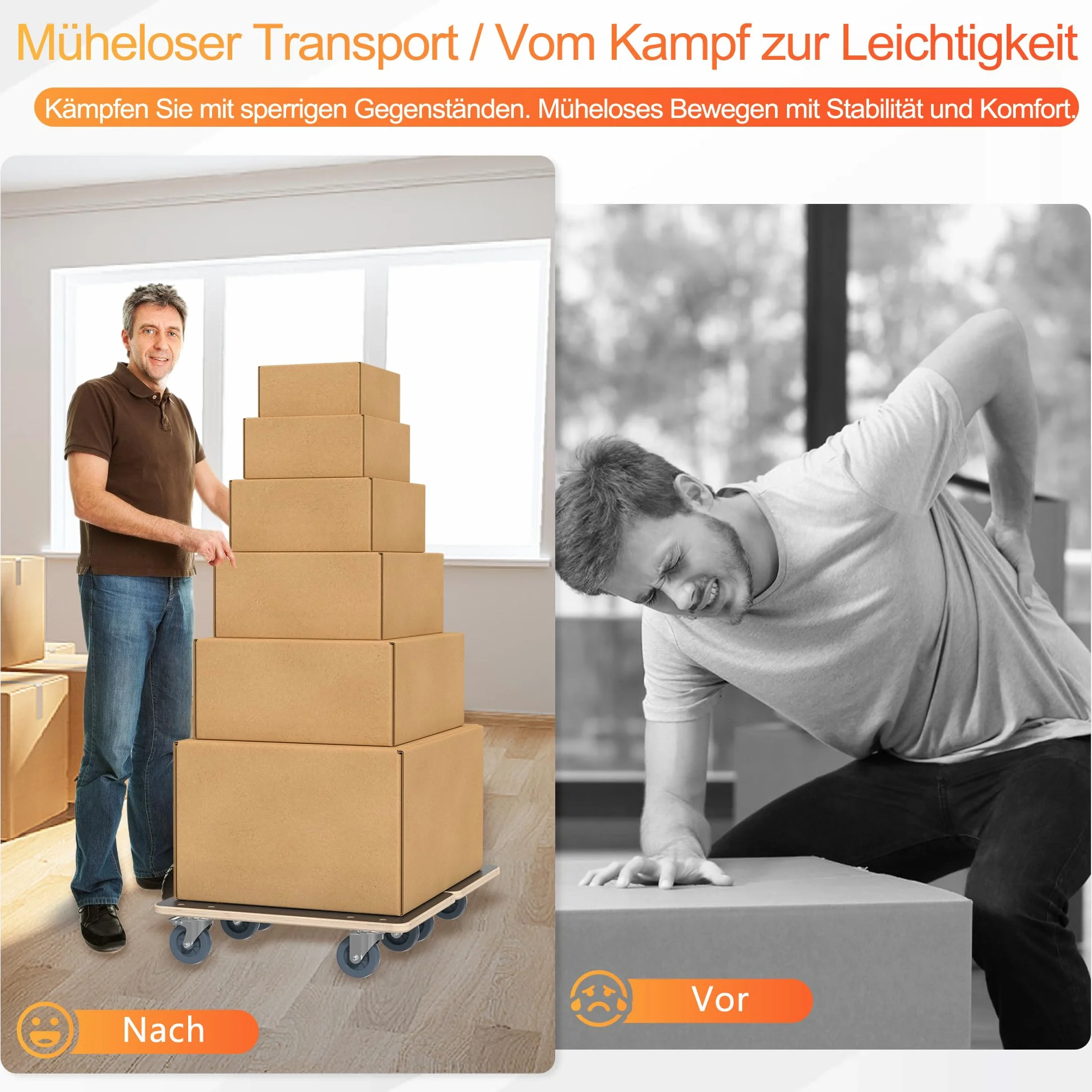 Aufun 2 rotelle per il trasporto, 60 x 40 cm, con freno, per il trasporto con aiuto per il trasporto, trasporto di mobili fino a 200 kg, robusto e sicuro