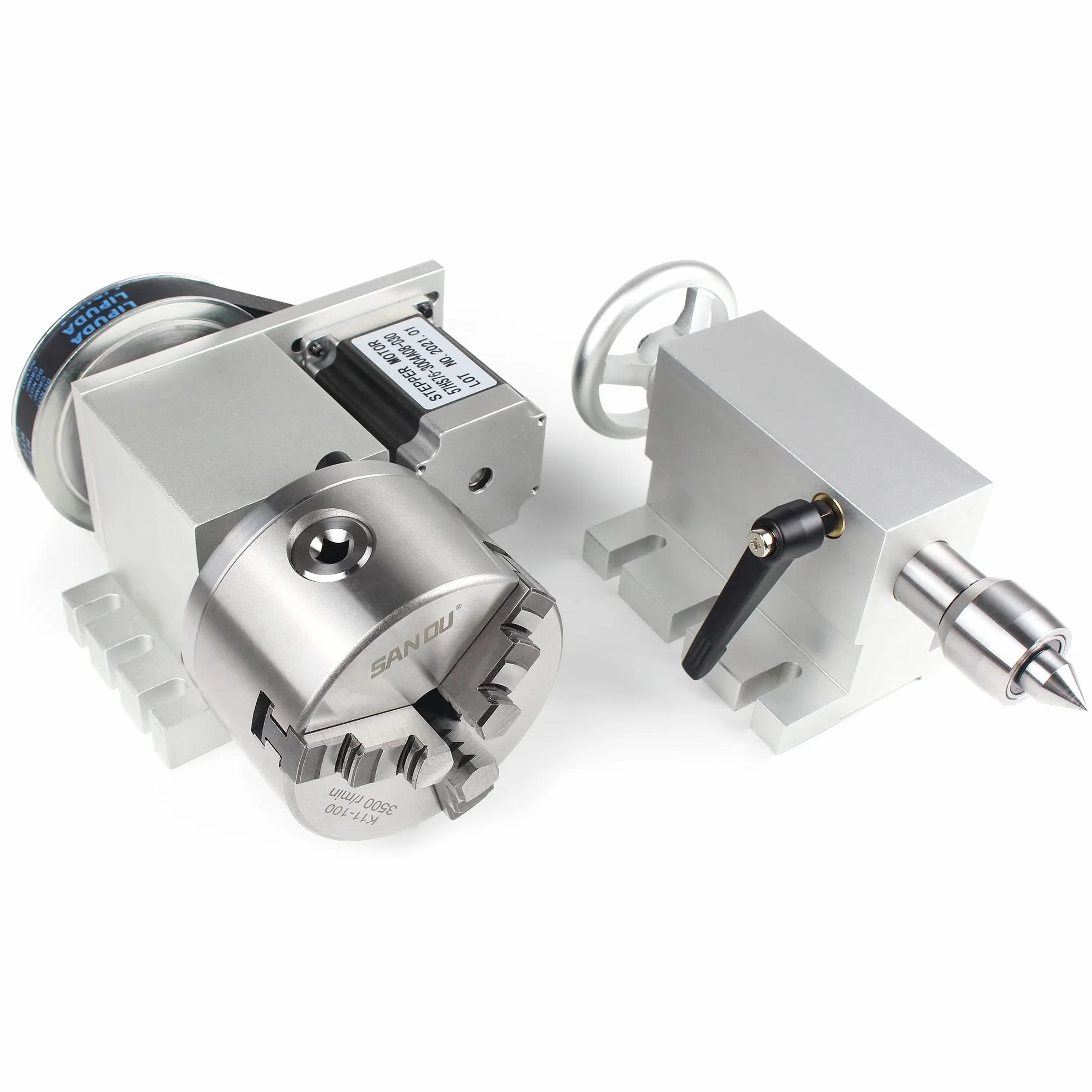 RATTMMOTOR Asse rotante CNC, asse rotante 4th Axis K11-100mm con albero cavo a 3 morsetti con rapporto di trasmissione 6:1 e mandrino da 65mm per tornio CNC, fresatrice