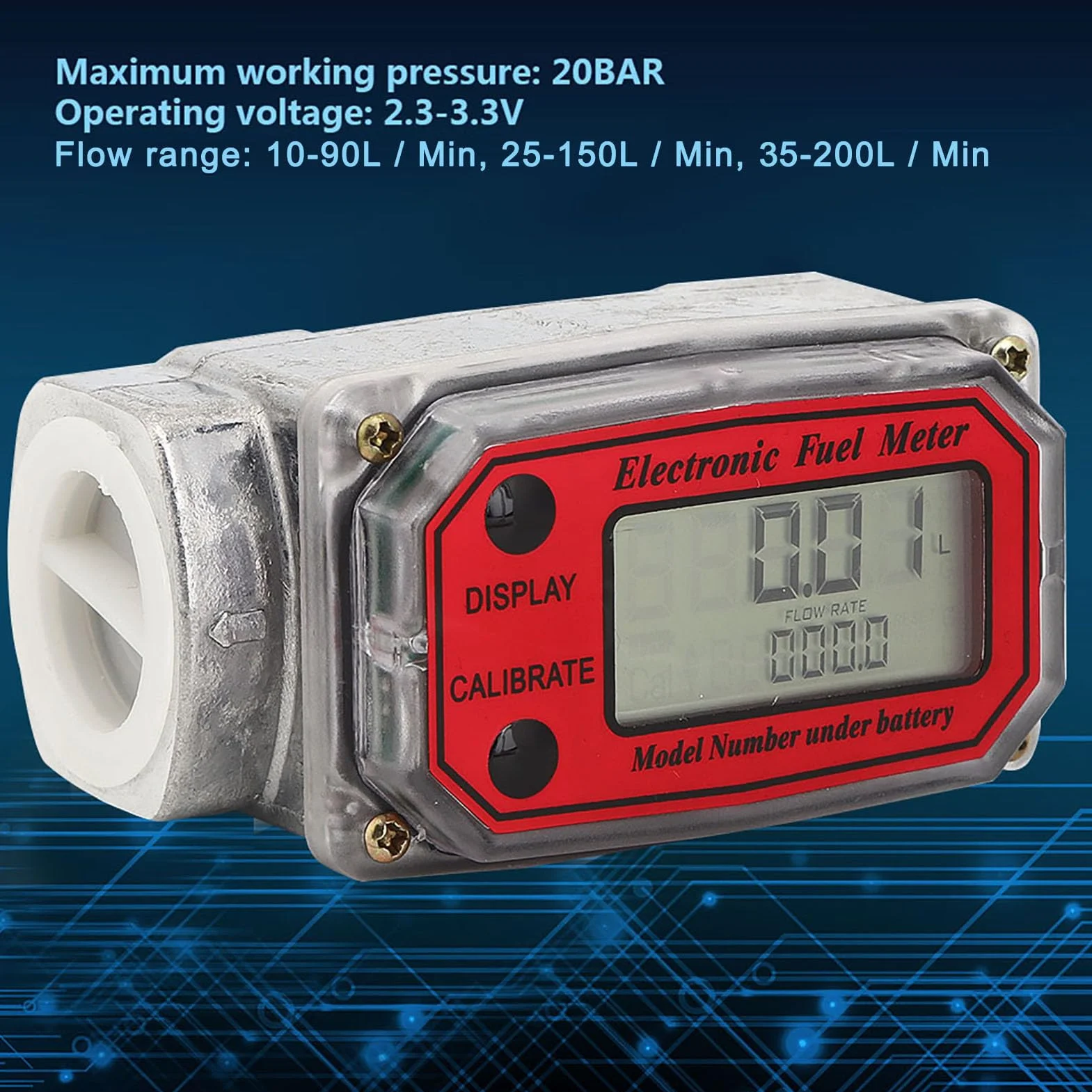 Misuratore di Portata Digitale Turbina Diesel 10‑200L 1" NPT -10°C~+60°C 20 Bar Benzina Cherosene Rosso