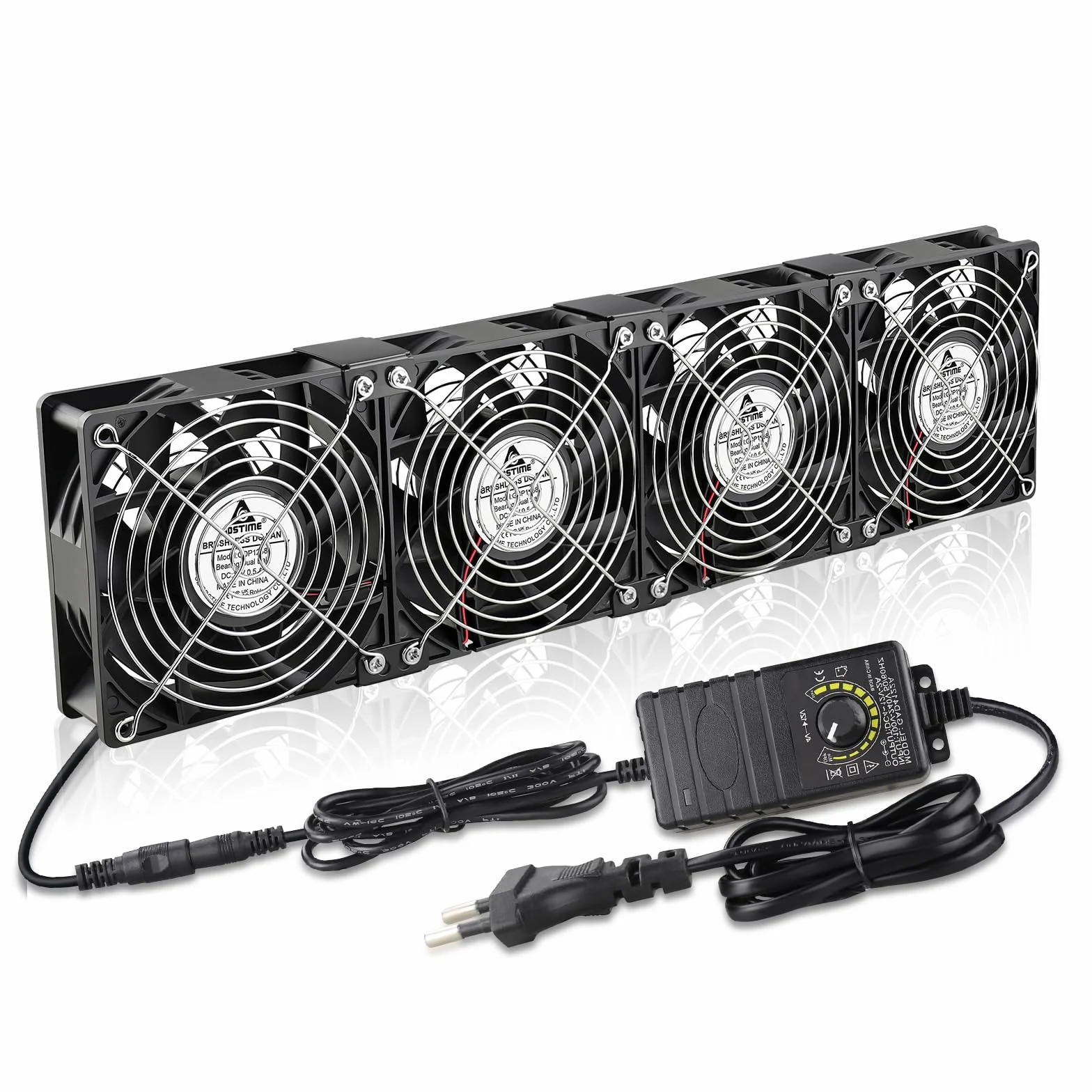 GDSTIME 4 ventole da 120 mm, 230 V, grande flusso d'aria 120 mm x 38 mm, ventola 220 V AC con spina AC 4 V – 12 V, velocità regolabile per armadio server garage
