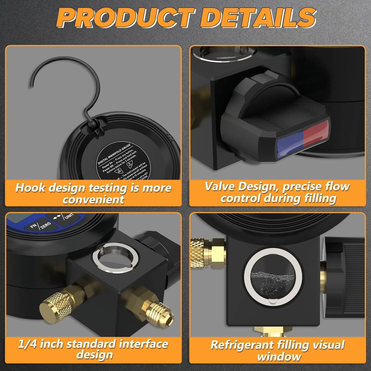 Misuratore digitale refrigerante 3 in 1 test sottovuoto pressione R32 R134A R1234yf manometro precisione ±0,5% FS