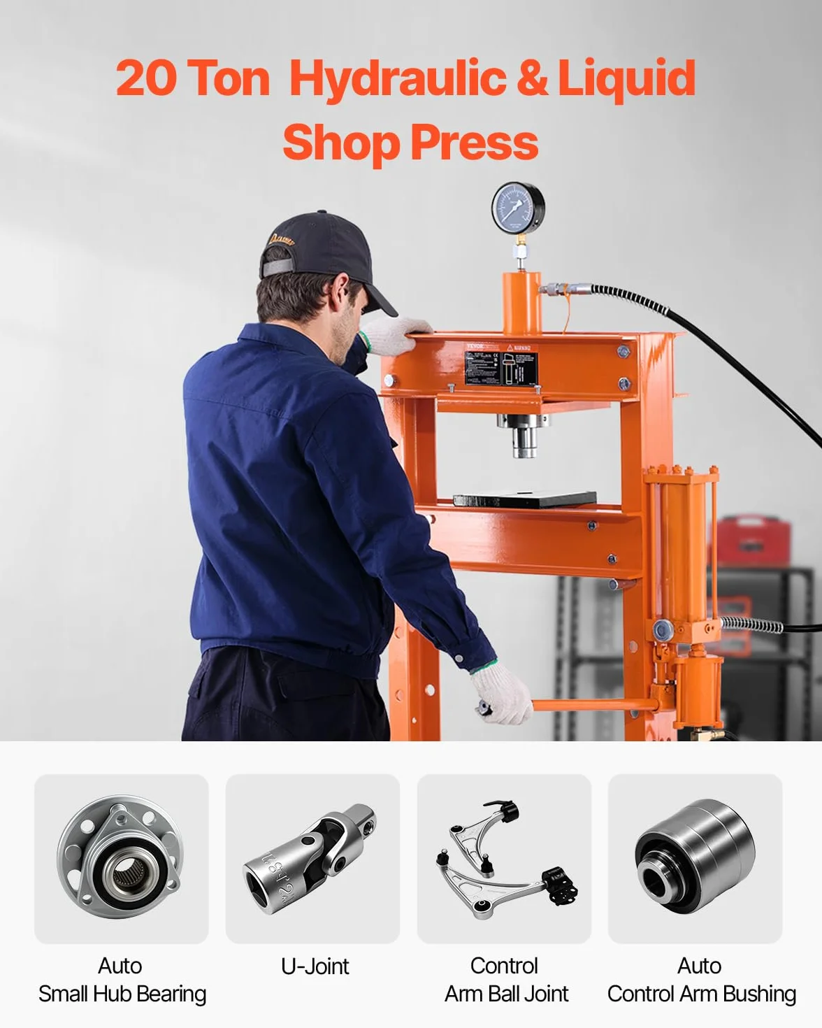 VEVOR Pressa Idraulica Manuale da Officina 20 T con Telaio a H, Pressione 0,8-1,2 MPa