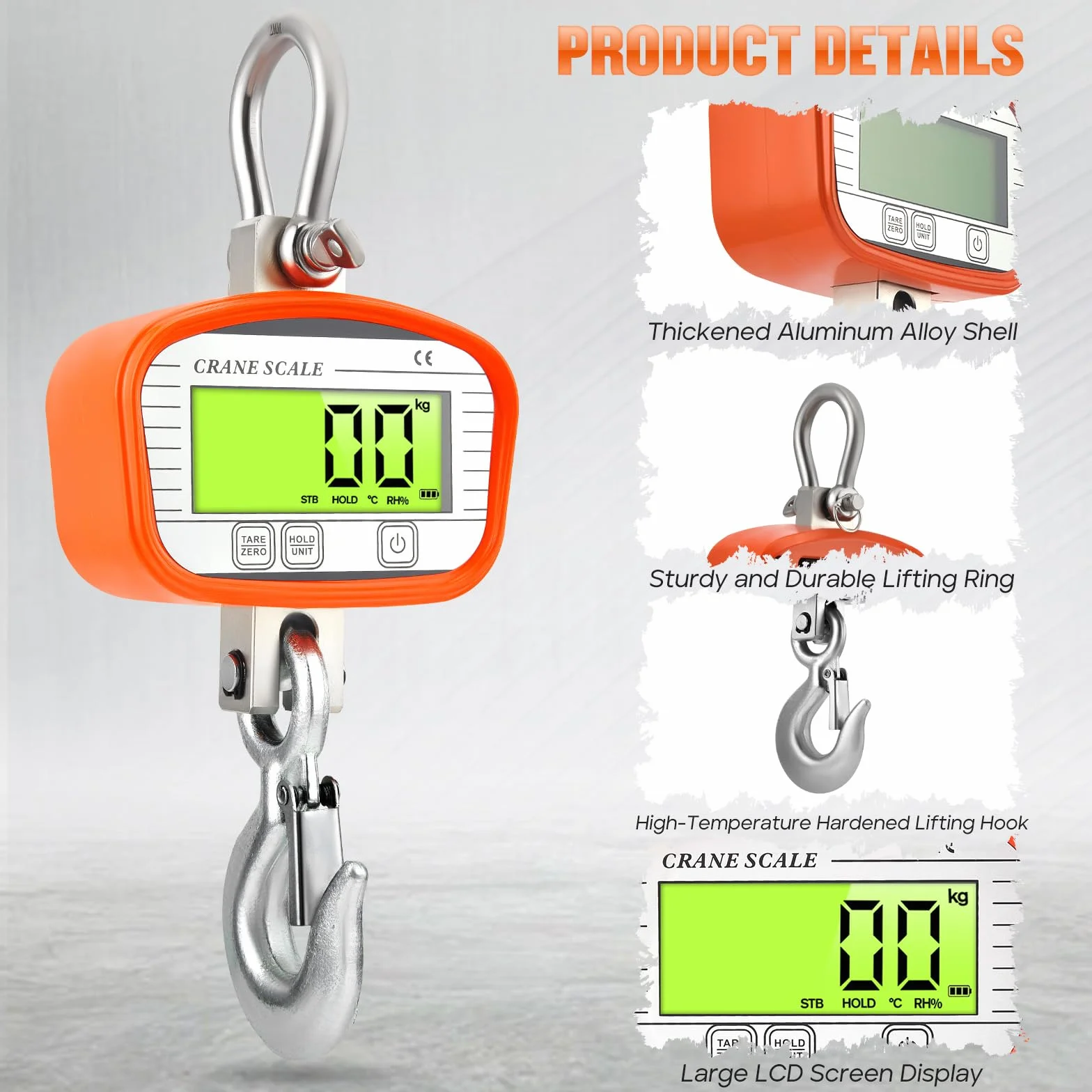 Bilancia sospesa 2000kg/4400lbs con telecomando elettronica per gru digitale LCD arancione